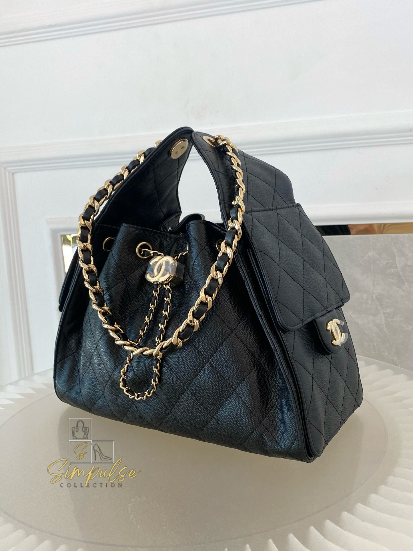CHANEL C25 SMALL BLACK CAVIAR GHW