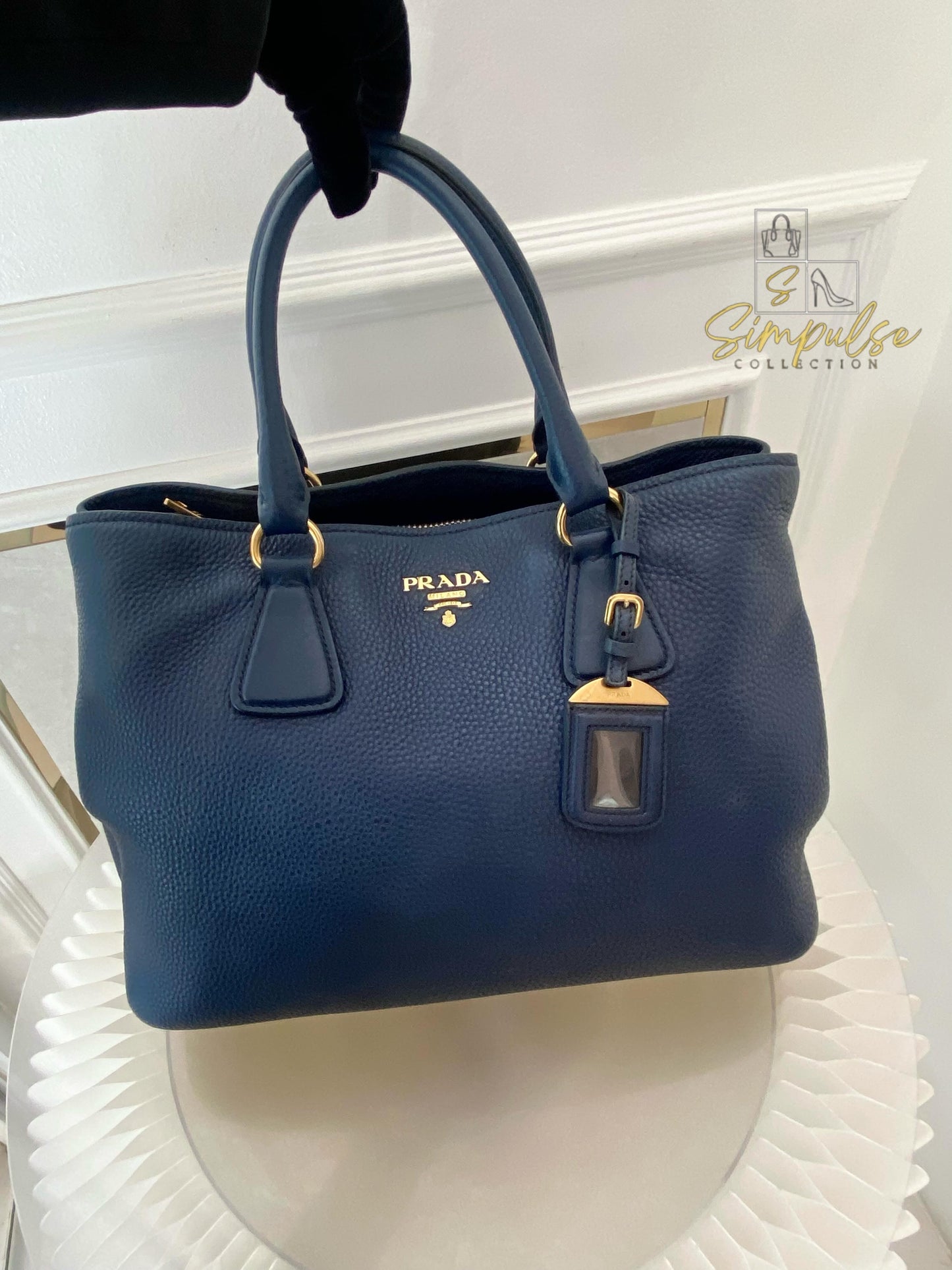 Prada Bluette Vitello Daino Leather Tote Bag