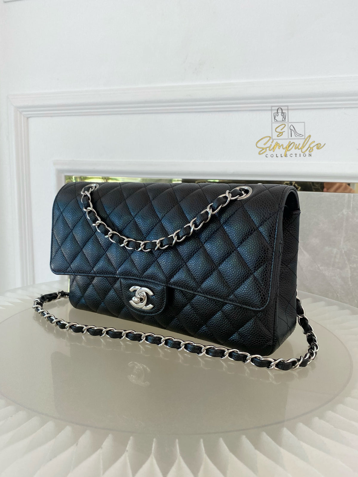 CHANEL DOUBLE FLAP BLACK MEDIUM CAVIAR SHW