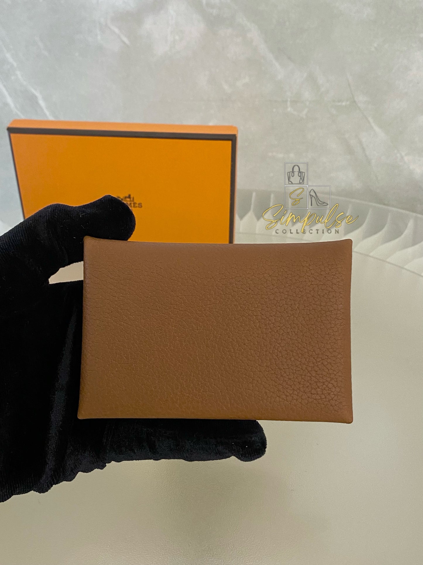 HERMES CALVI CARD HOLDER TAN