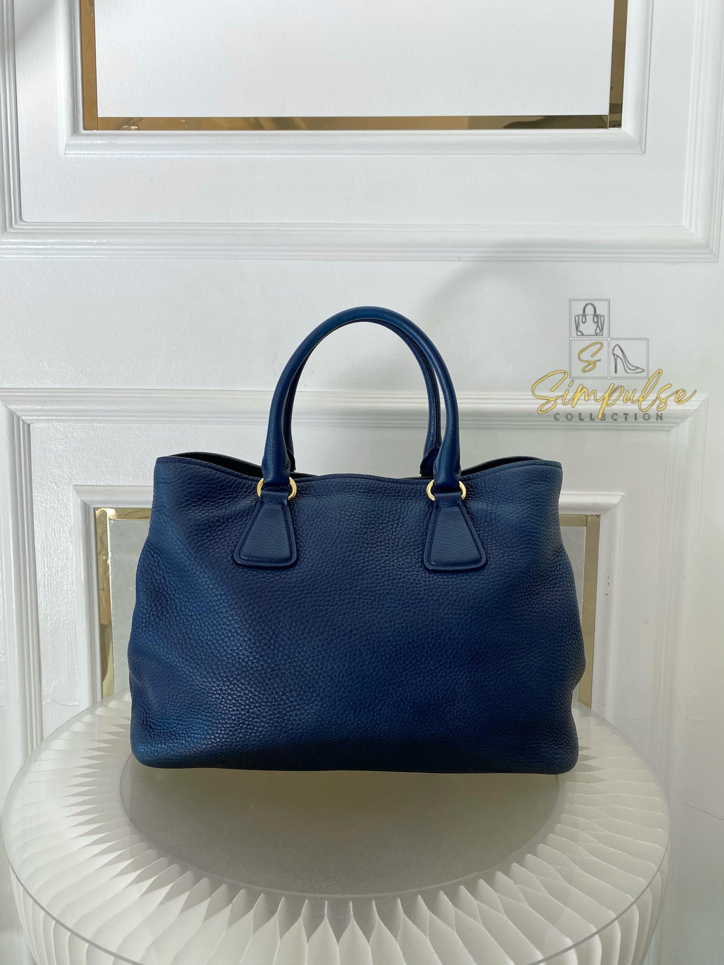 Prada Bluette Vitello Daino Leather Tote Bag