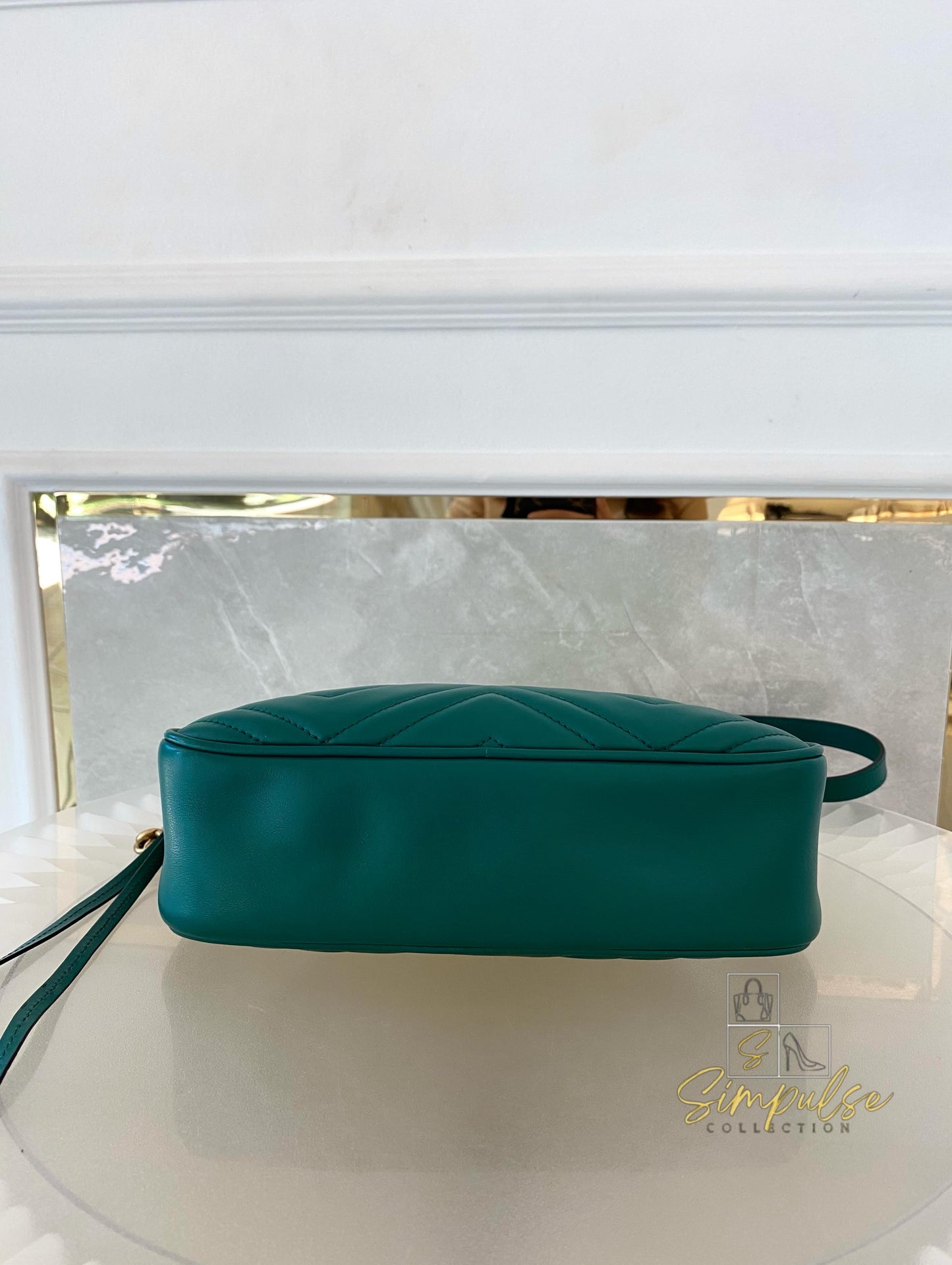 Gucci Marmont Calfskin Matelasse Small Gg Green