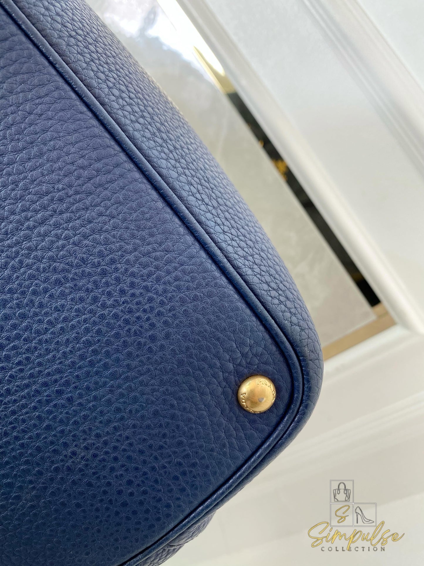 Prada Bluette Vitello Daino Leather Tote Bag