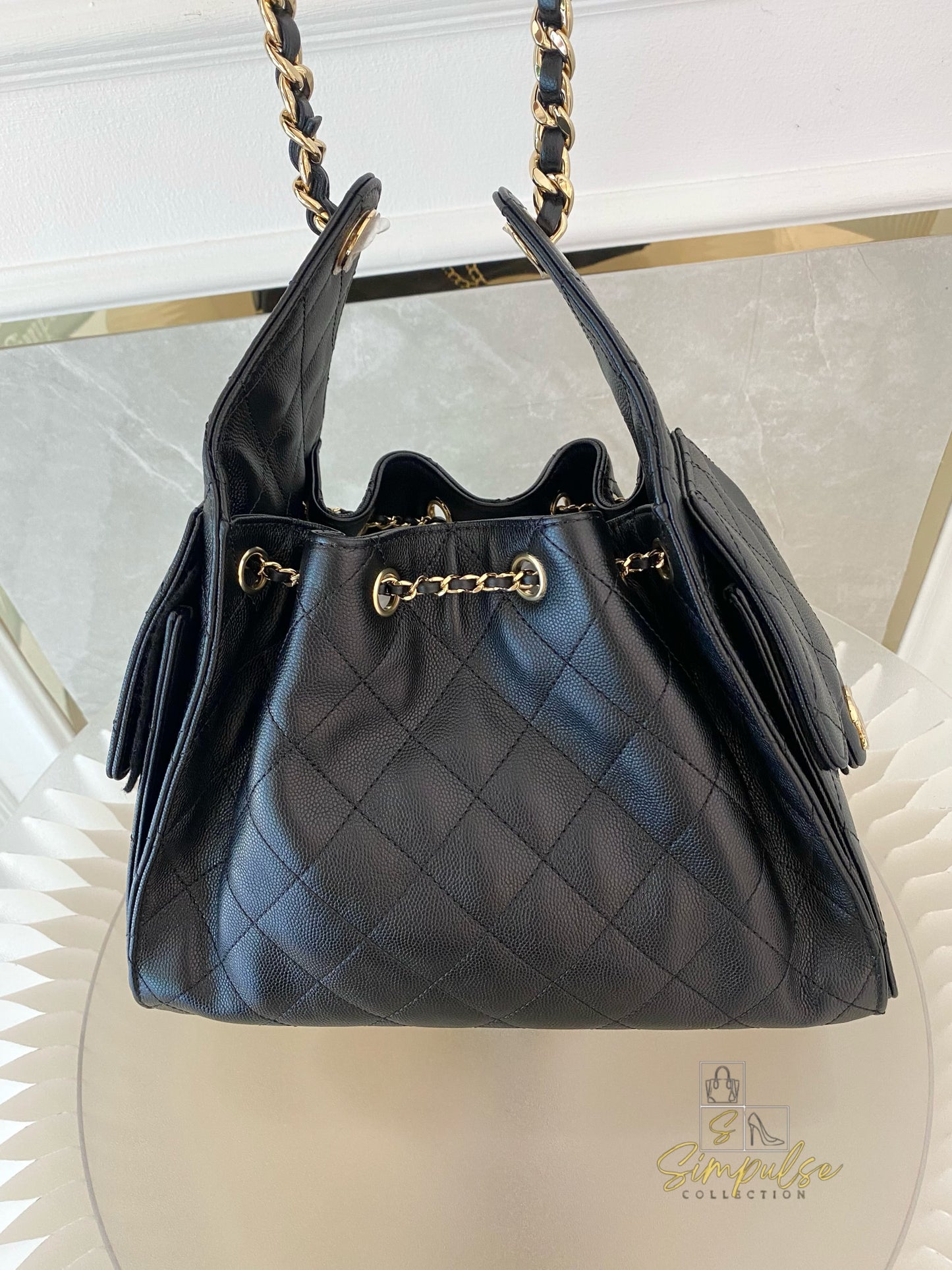 CHANEL C25 SMALL BLACK CAVIAR GHW