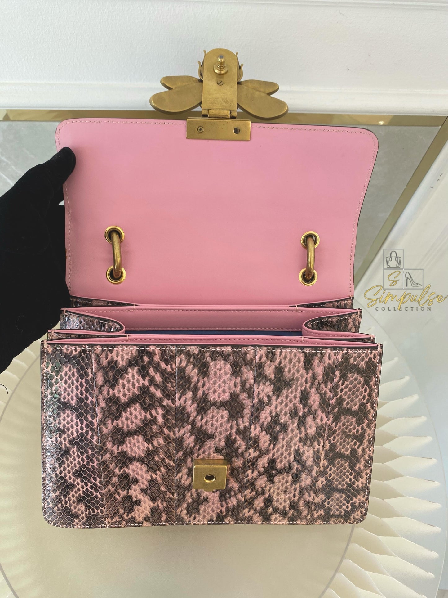 Gucci Queen Margaret Small Snakeskin Top Handle in Pink