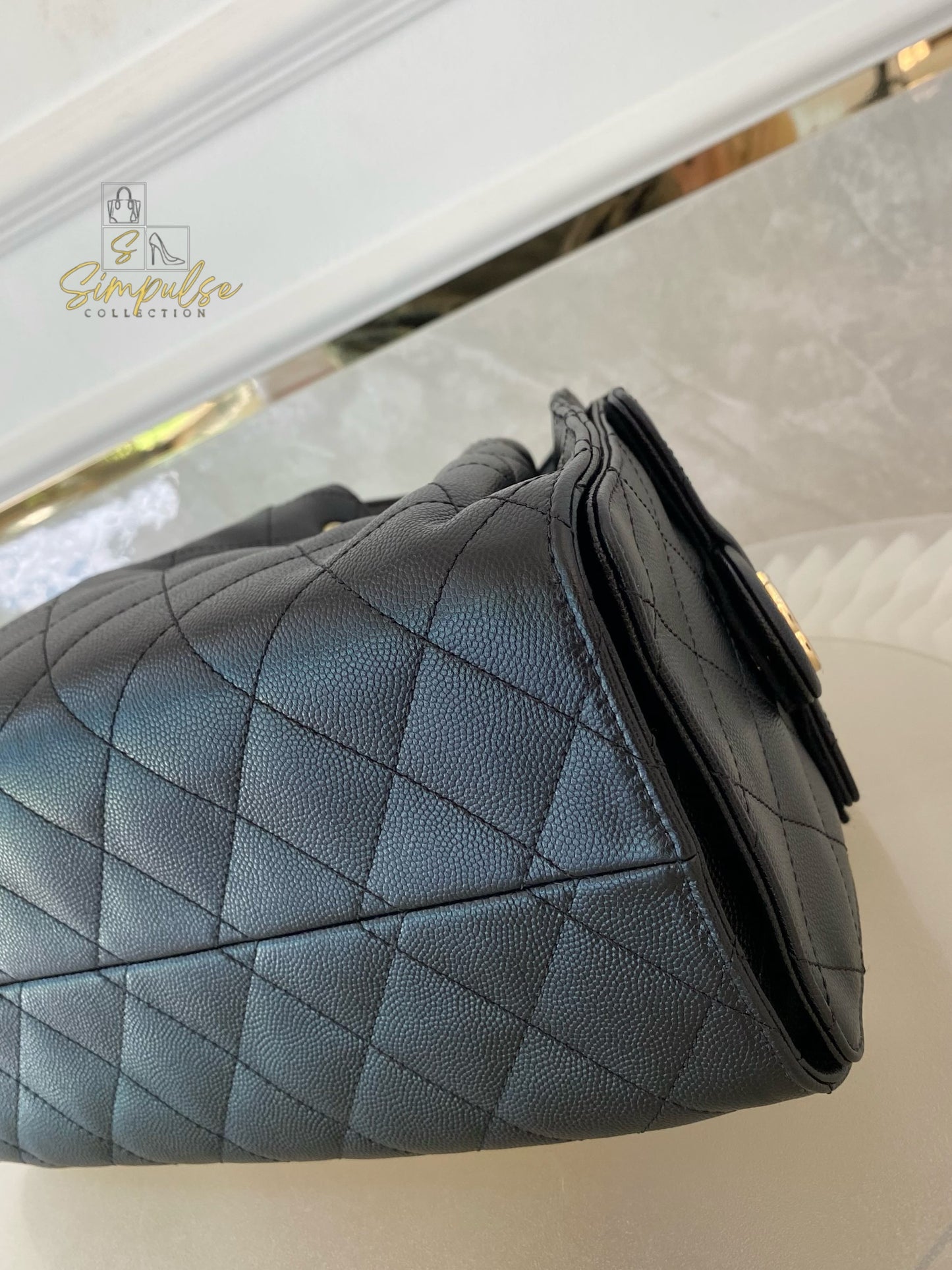 CHANEL C25 SMALL BLACK CAVIAR GHW