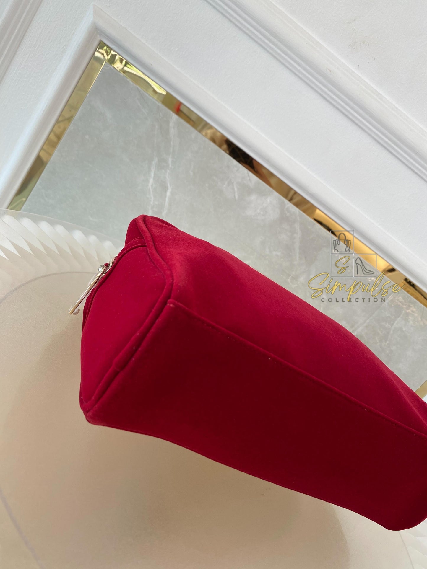 Gucci Red Velvet Cosmetic Pouch w/ Gold G Parfums Plaque