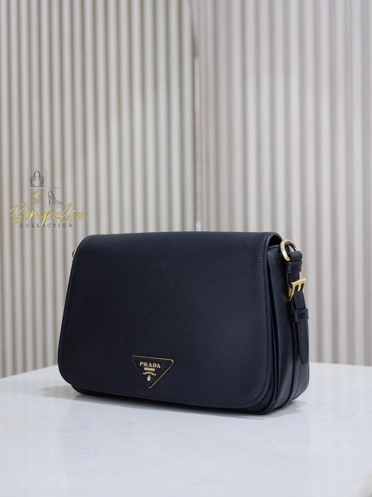 PRADA BLACK DAINO FLAP CROSSBODY BAG