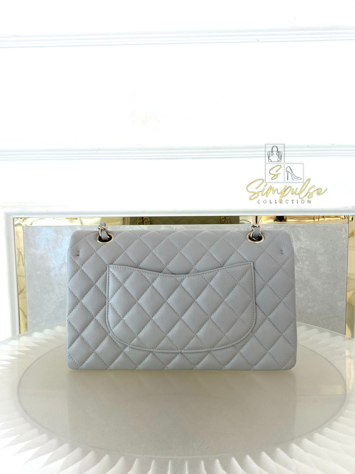 CHANEL CLASSIC MEDIUM DOUBLE FLAP DOVE GRAY