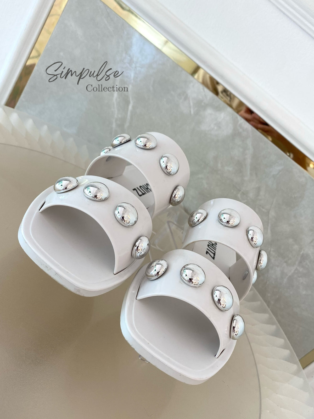 SCHUTZ Lizzie Crystal Slide Sandals White