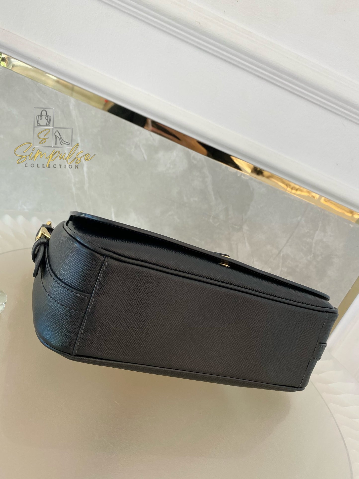 PRADA BLACK DAINO FLAP CROSSBODY BAG