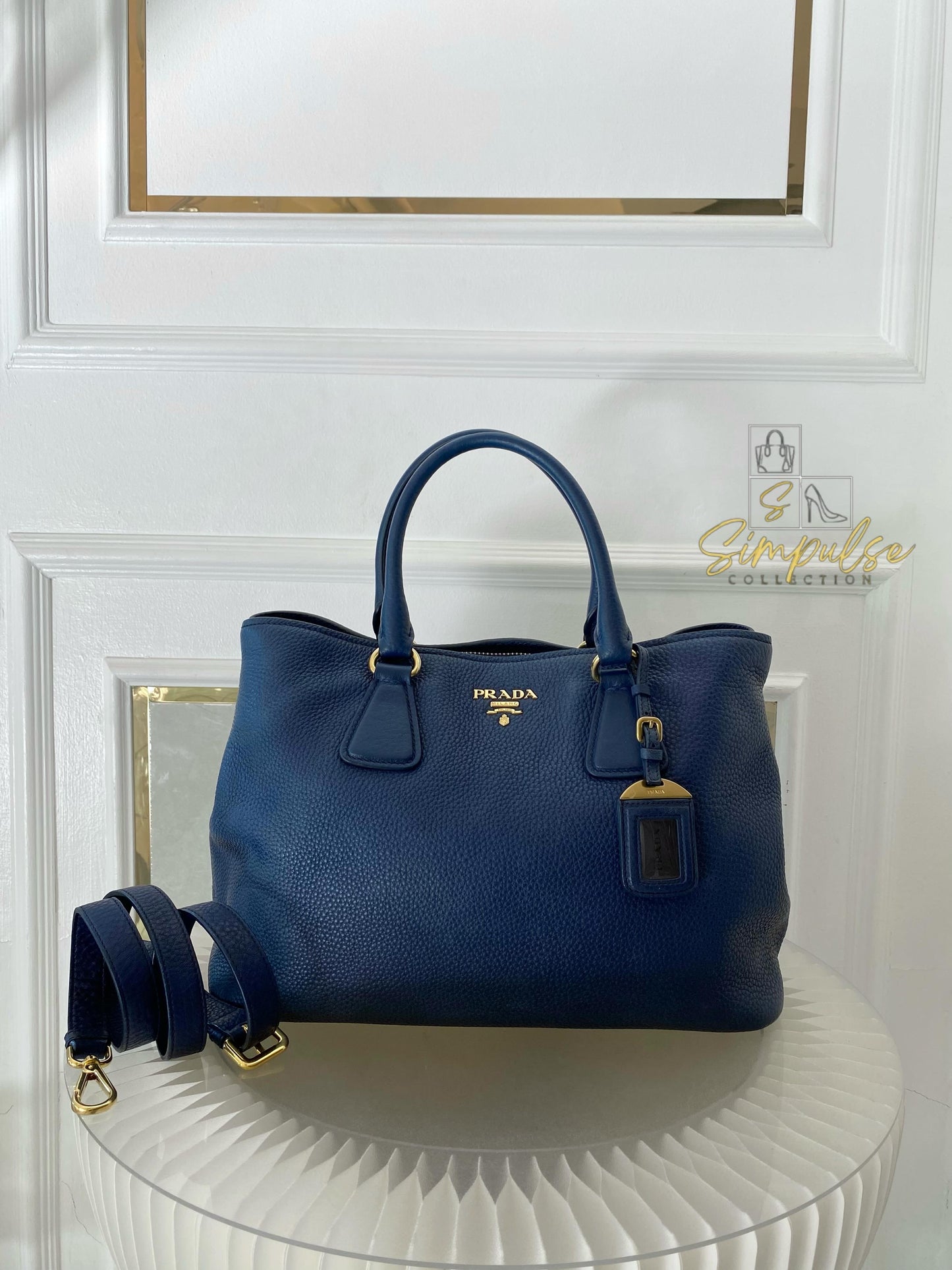 Prada Bluette Vitello Daino Leather Tote Bag