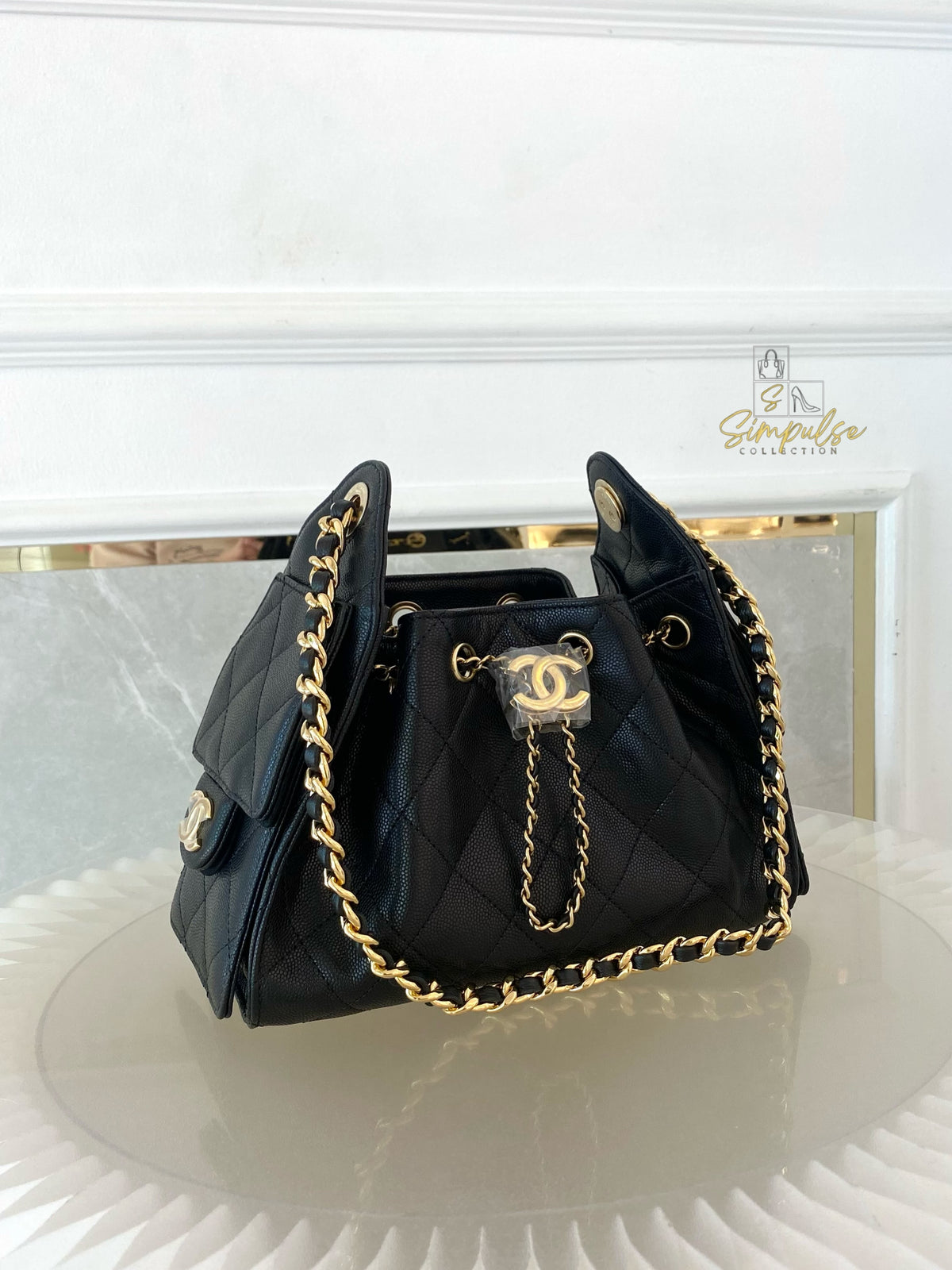 CHANEL C25 MINI CAVIAR BLACK GHW