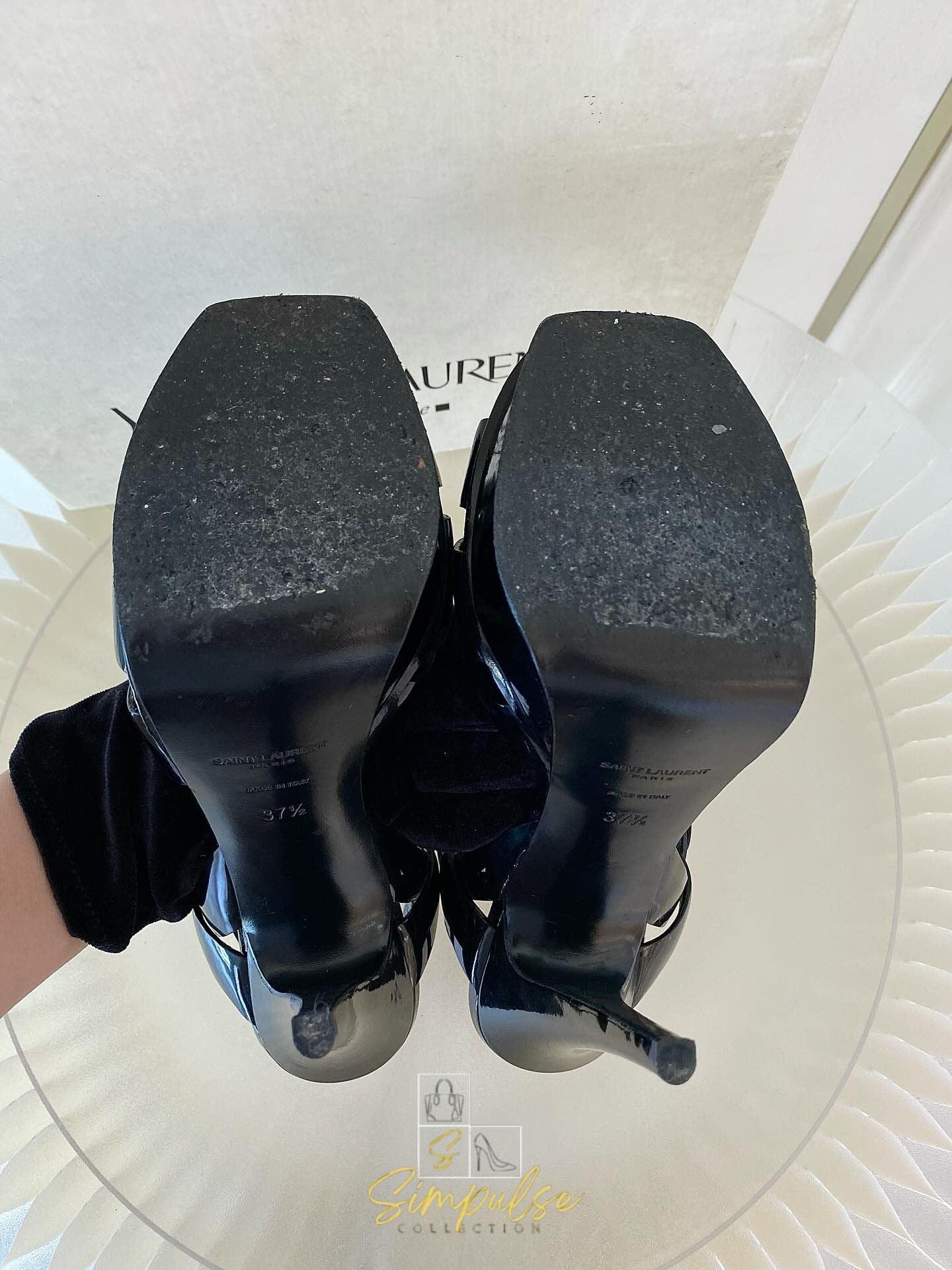 YVES SAINT LAURENT Tribute Black Patent Platform Sandals