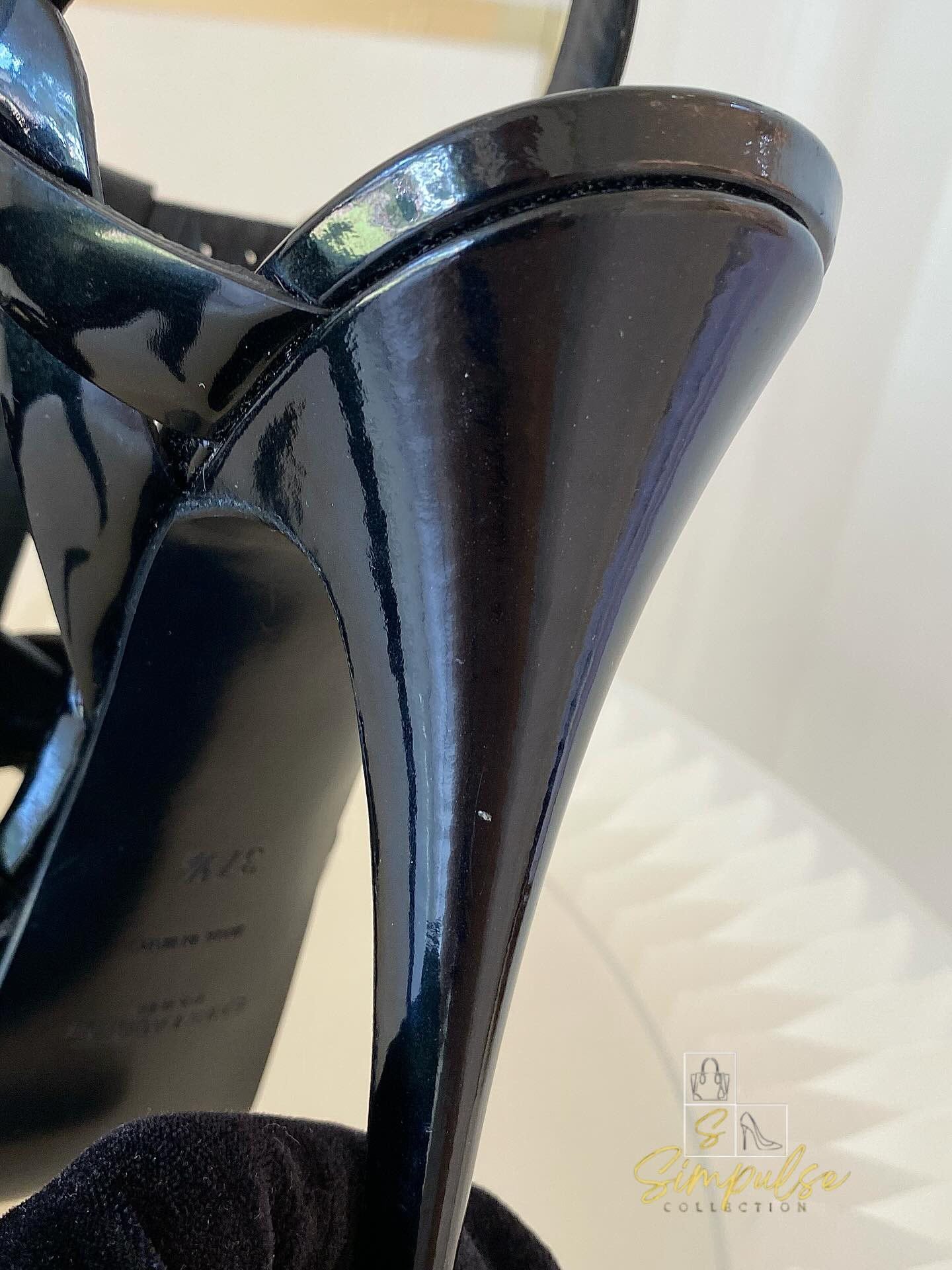 YVES SAINT LAURENT Tribute Black Patent Platform Sandals
