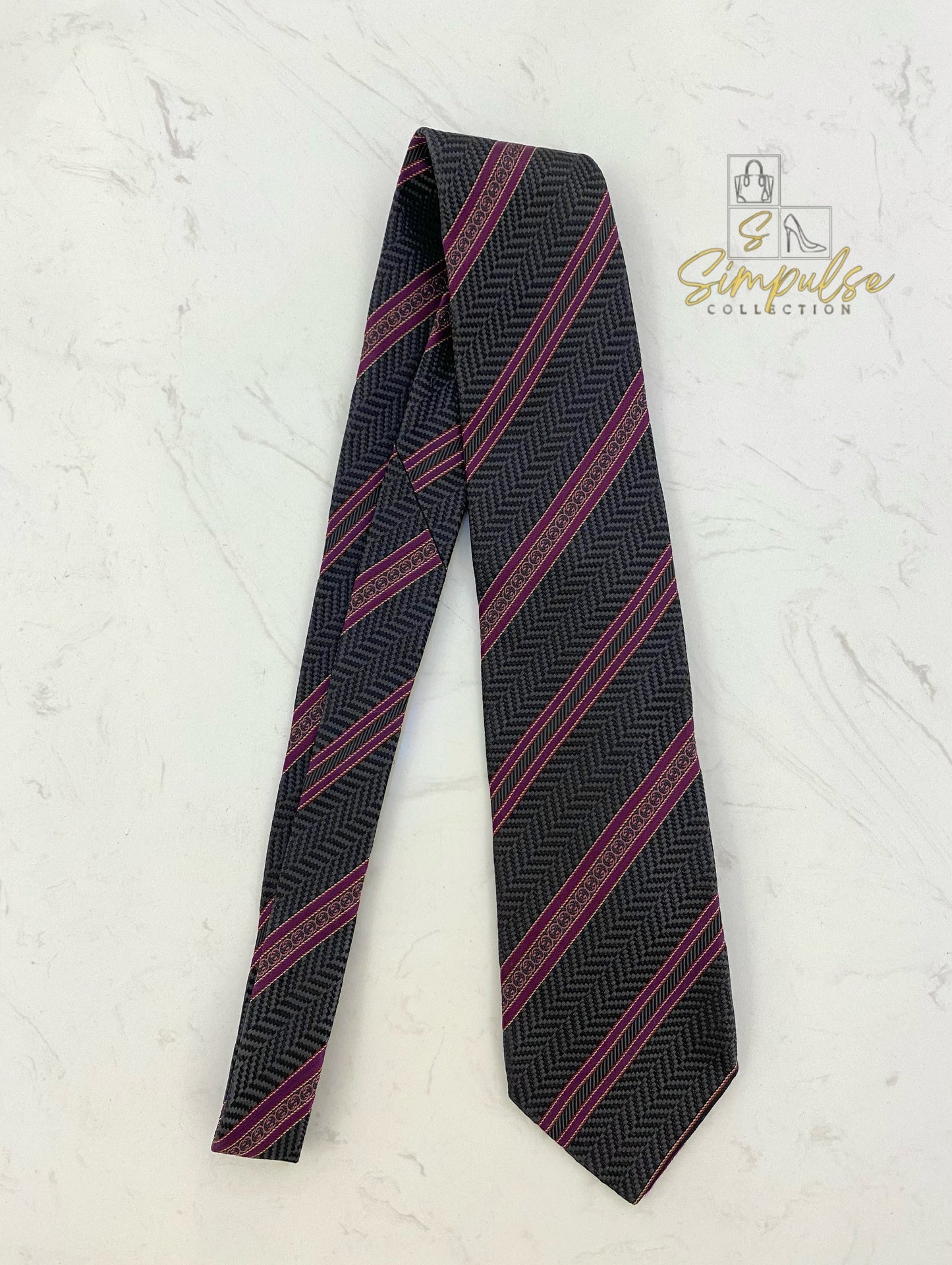 GUCCI BLACK HERRINGBONE NECKTIE