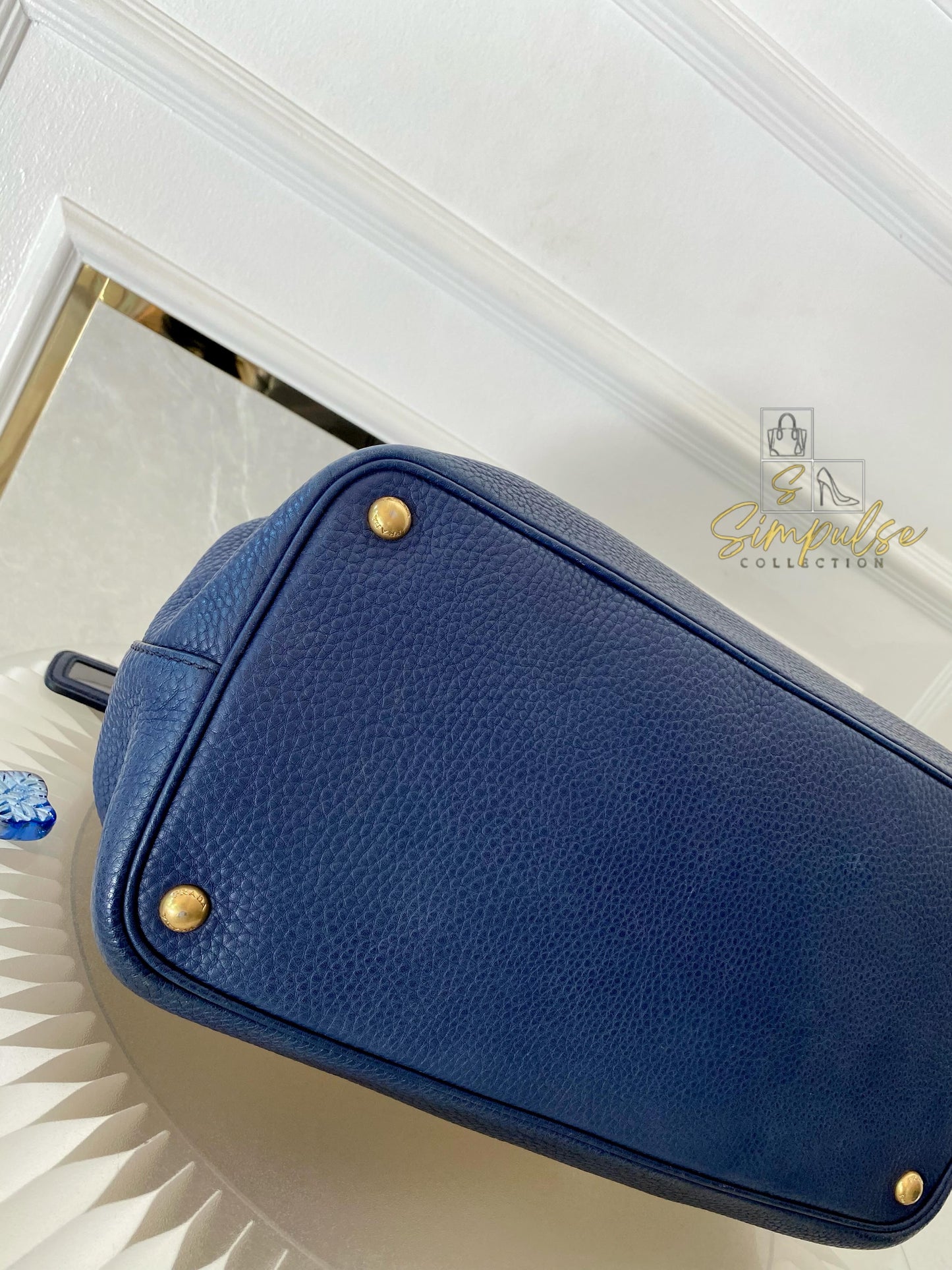 Prada Bluette Vitello Daino Leather Tote Bag