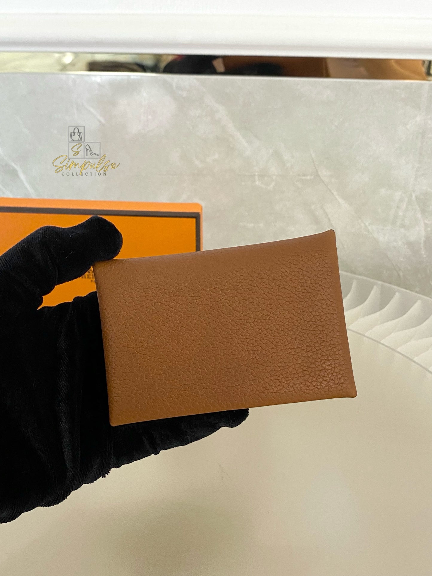HERMES CALVI CARD HOLDER TAN