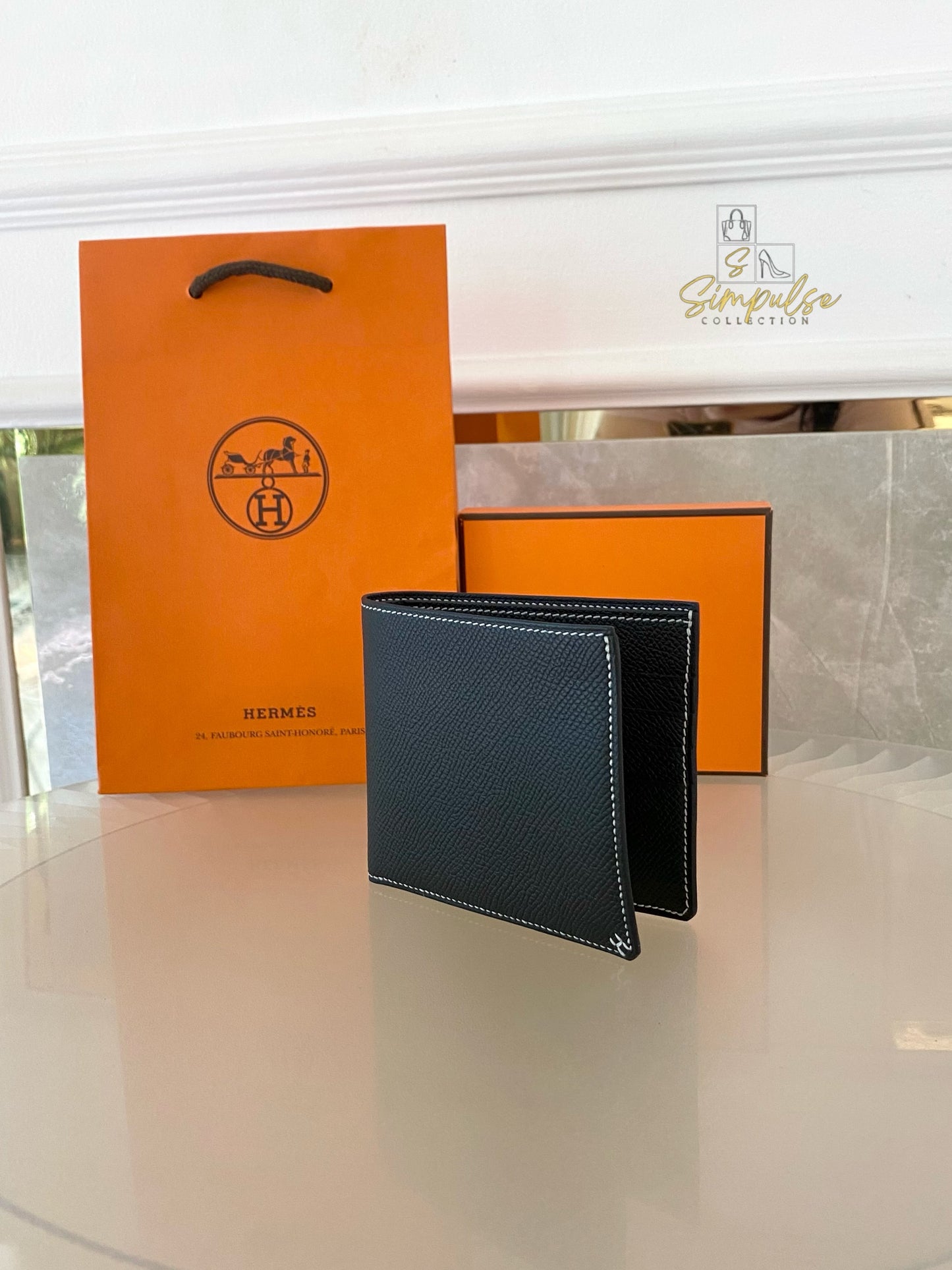 HERMES Sellier Compact Veau Epsom Black