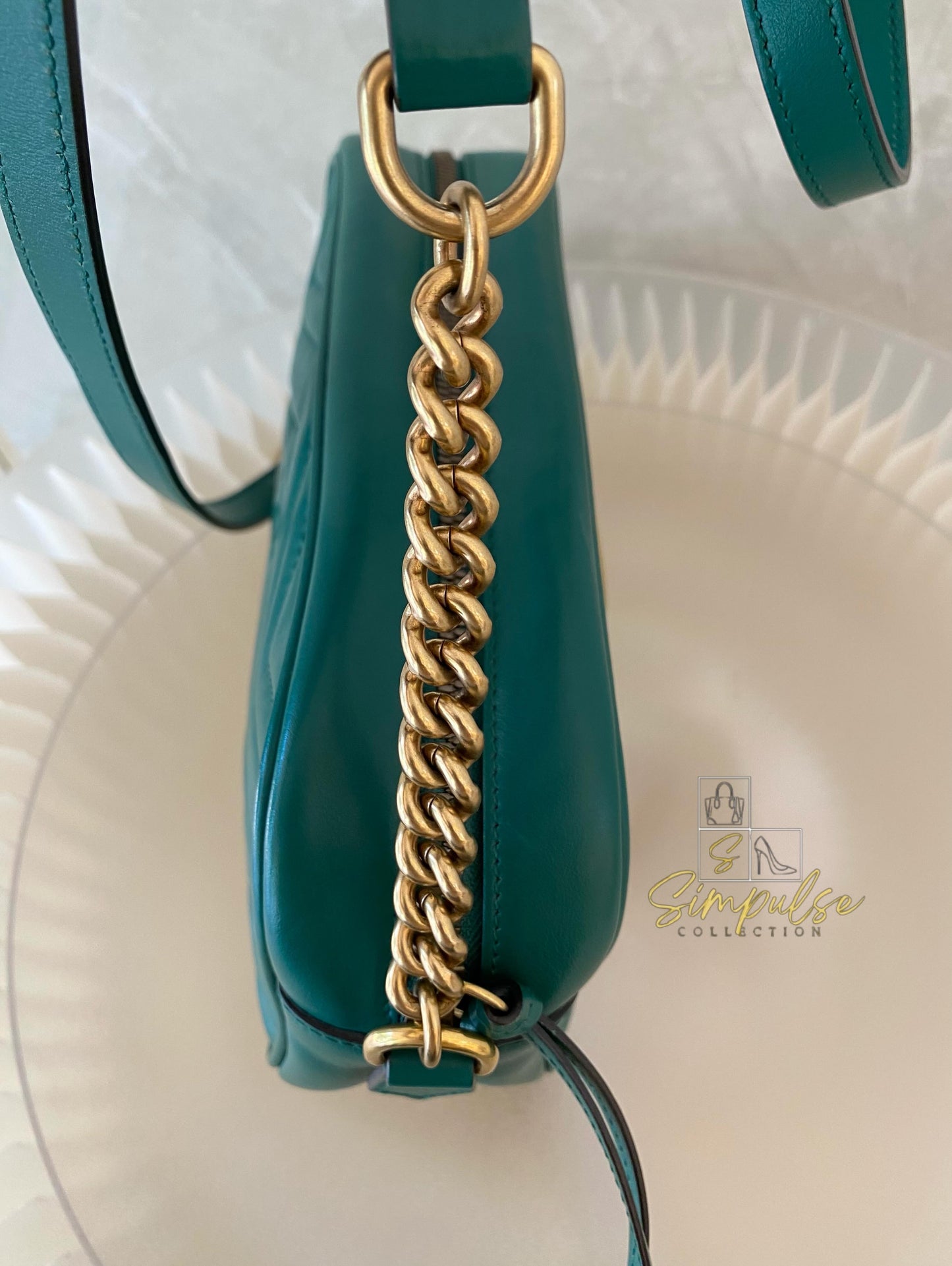 Gucci Marmont Calfskin Matelasse Small Gg Green