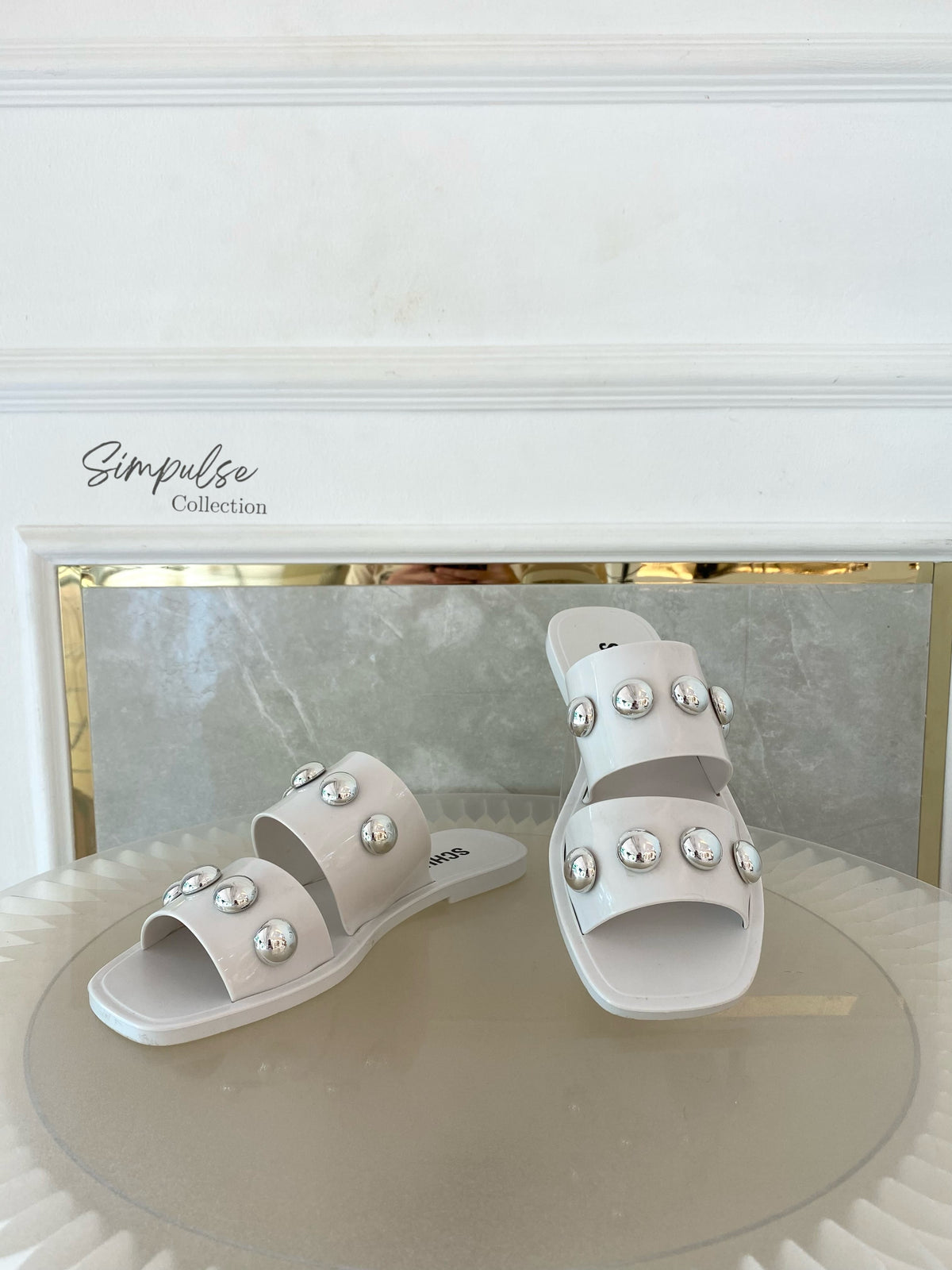 SCHUTZ Lizzie Crystal Slide Sandals White