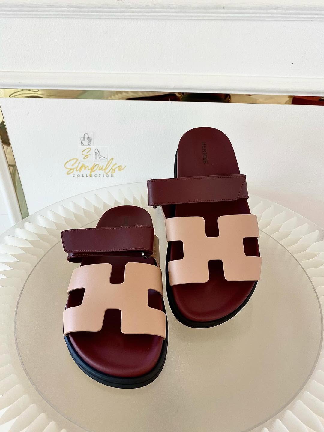 Hermes Chypre Beige Perlino/Rouge H Calfskin Sandal
