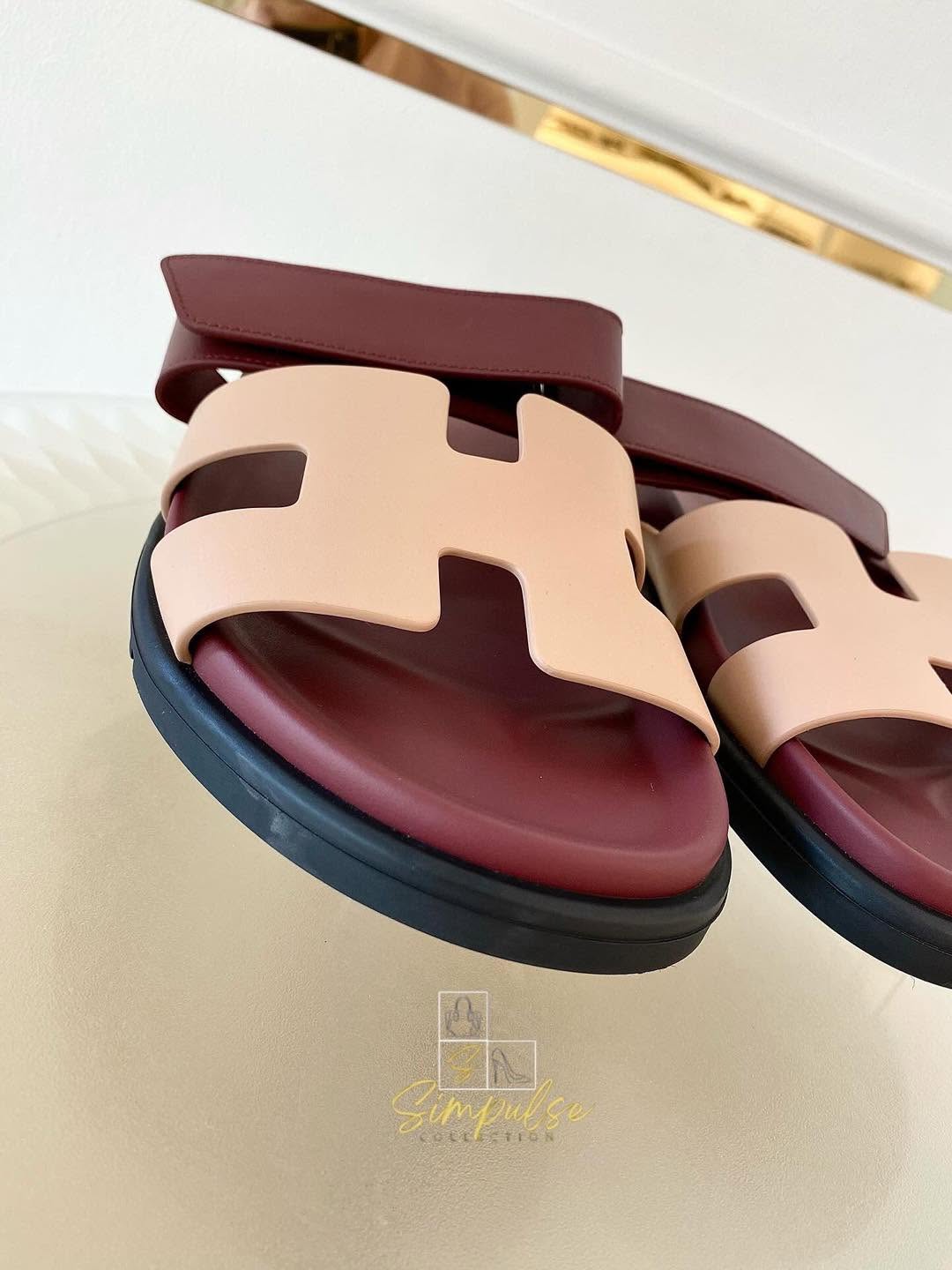 Hermes Chypre Beige Perlino/Rouge H Calfskin Sandal