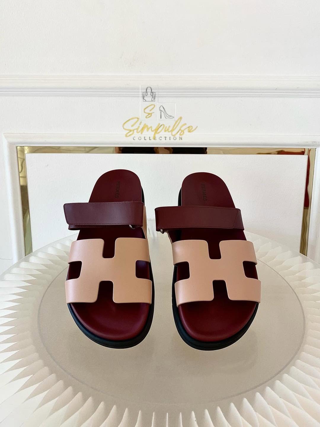 Hermes Chypre Beige Perlino/Rouge H Calfskin Sandal