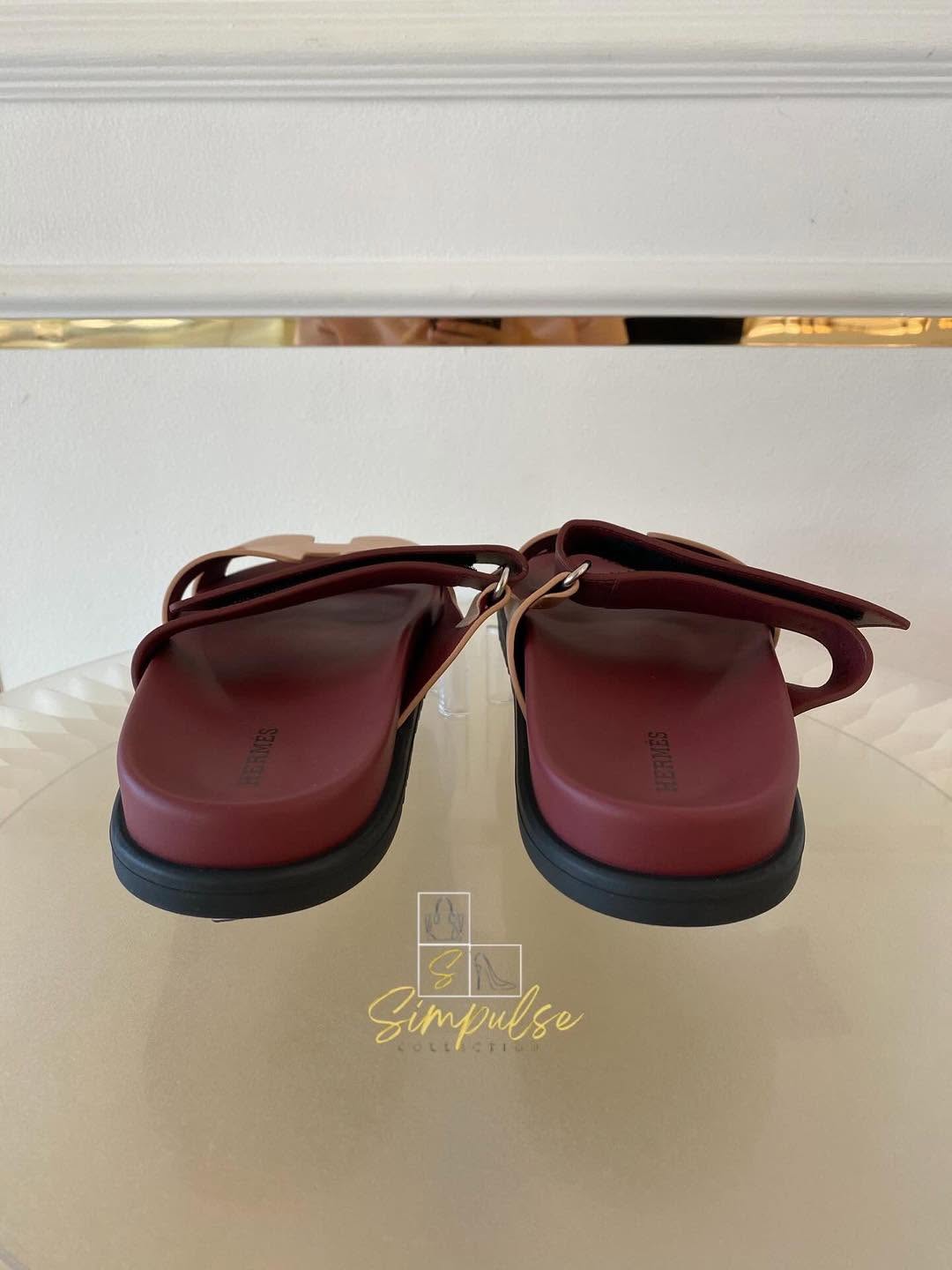 Hermes Chypre Beige Perlino/Rouge H Calfskin Sandal