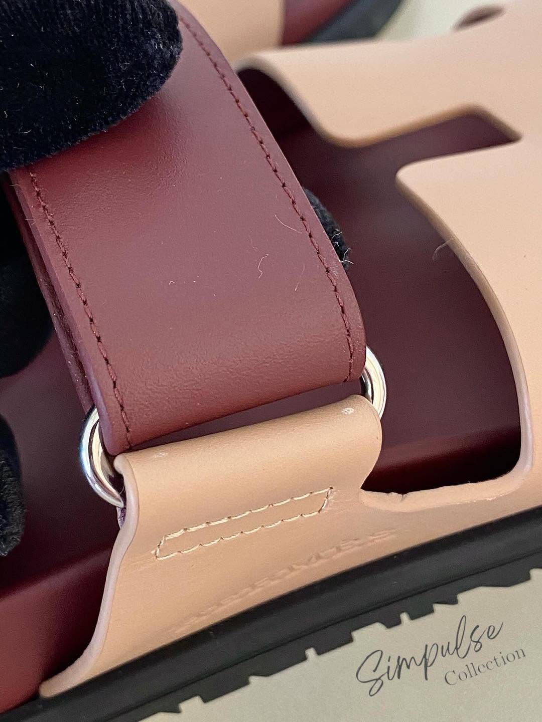 Hermes Chypre Beige Perlino/Rouge H Calfskin Sandal