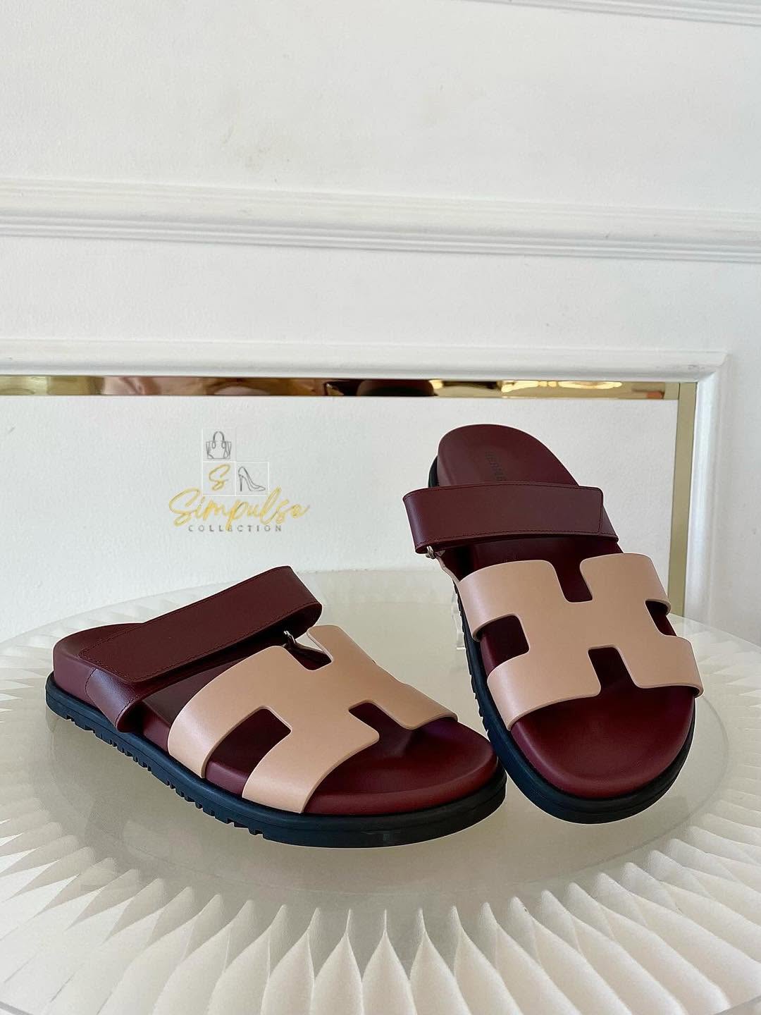 Hermes Chypre Beige Perlino/Rouge H Calfskin Sandal