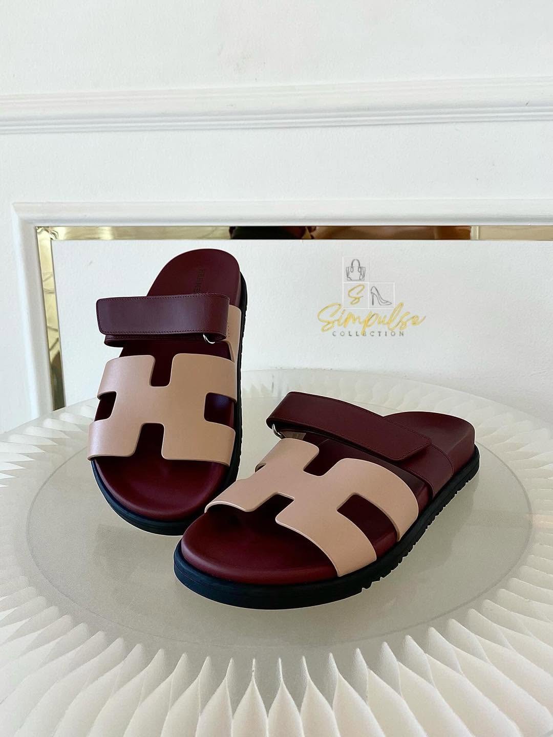 Hermes Chypre Beige Perlino/Rouge H Calfskin Sandal