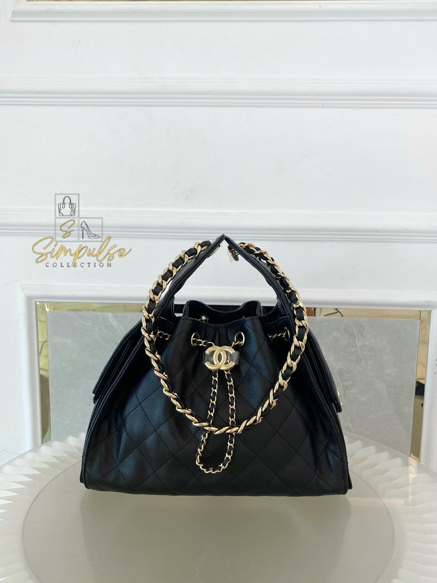 CHANEL C25 SMALL BLACK CAVIAR GHW