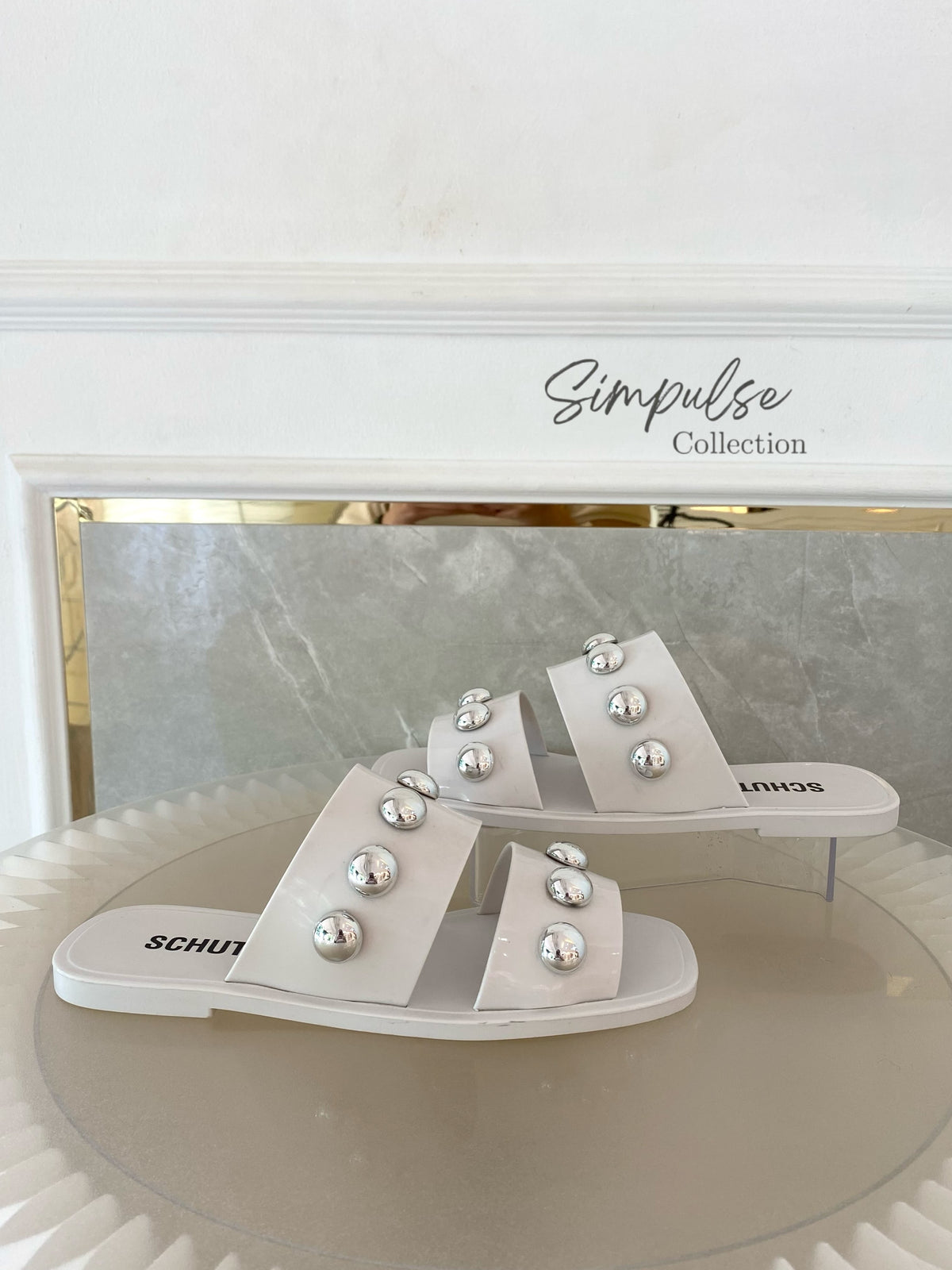SCHUTZ Lizzie Crystal Slide Sandals White