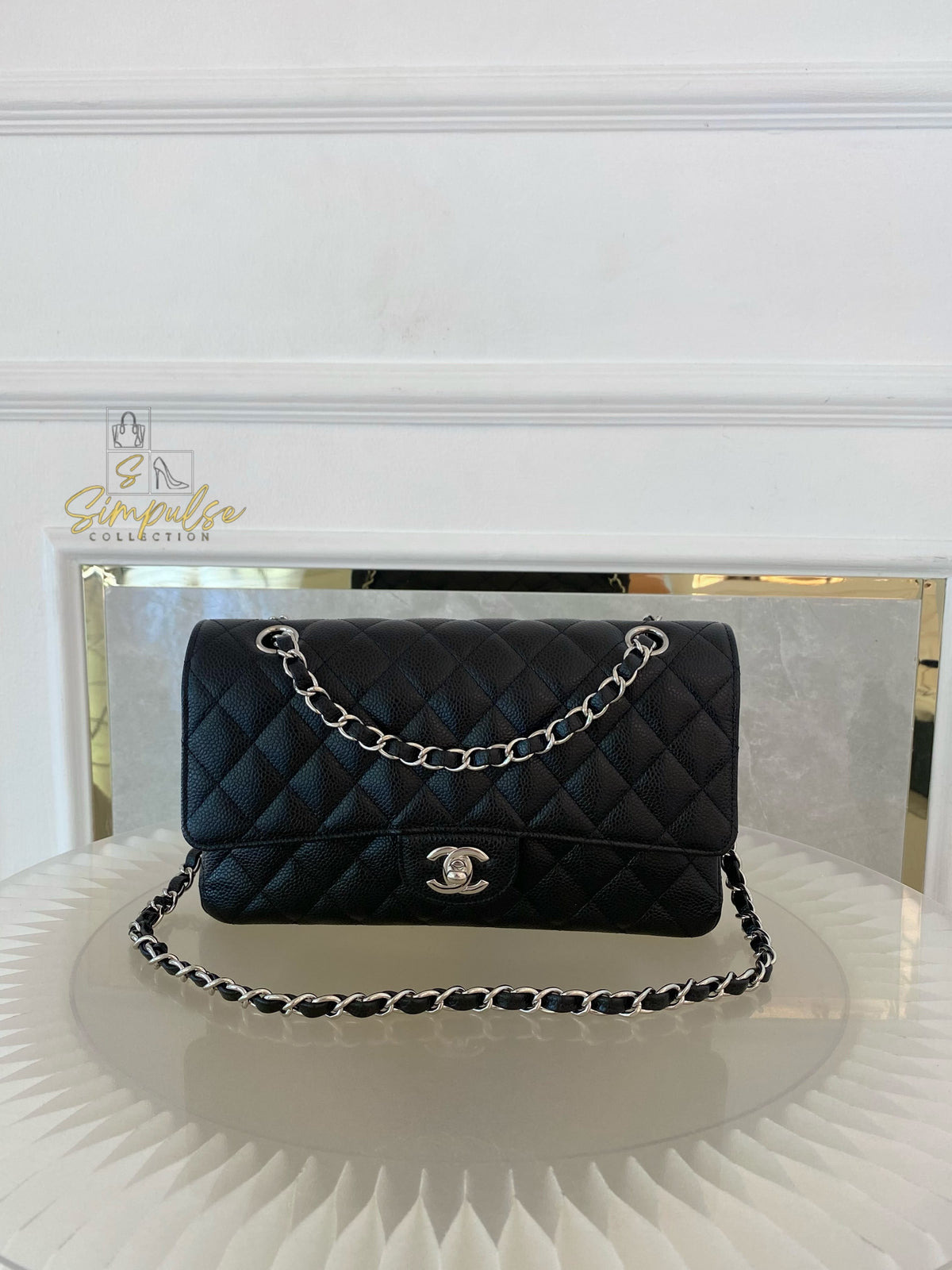 CHANEL DOUBLE FLAP BLACK MEDIUM CAVIAR SHW