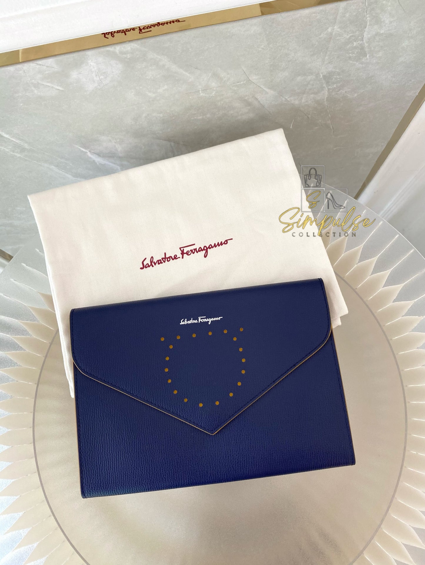 Salvatore Ferragamo Navy Blue Envelope