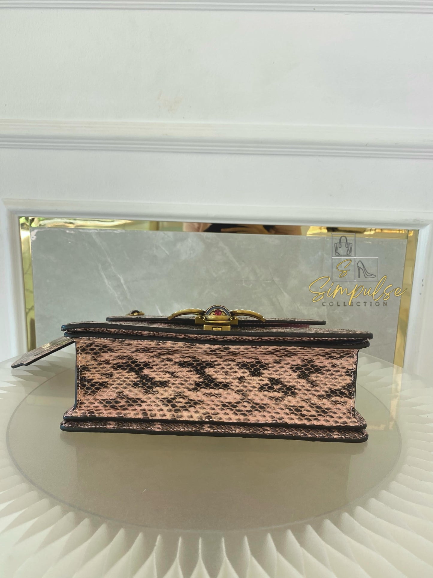 Gucci Queen Margaret Small Snakeskin Top Handle in Pink