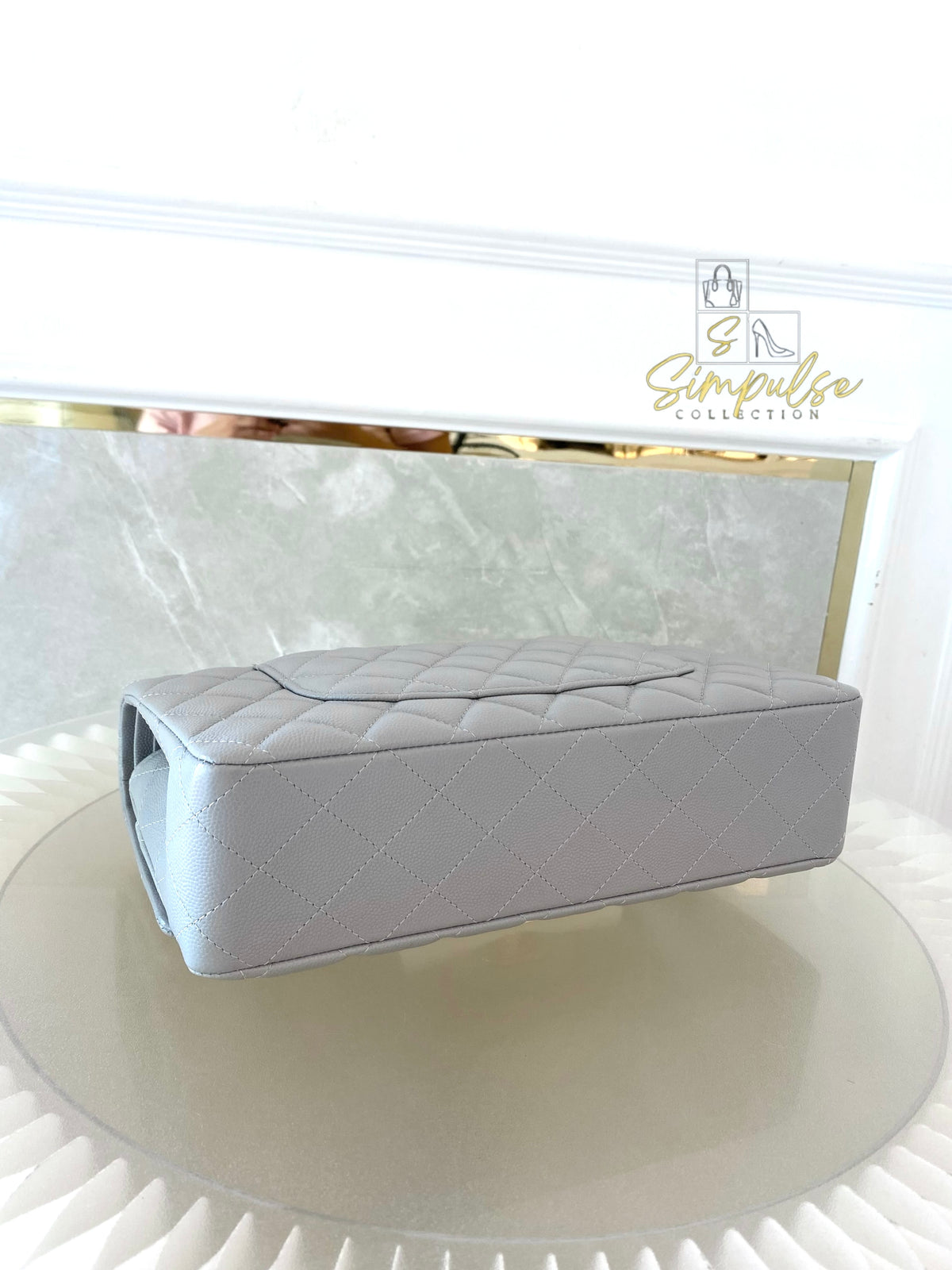 CHANEL CLASSIC MEDIUM DOUBLE FLAP DOVE GRAY