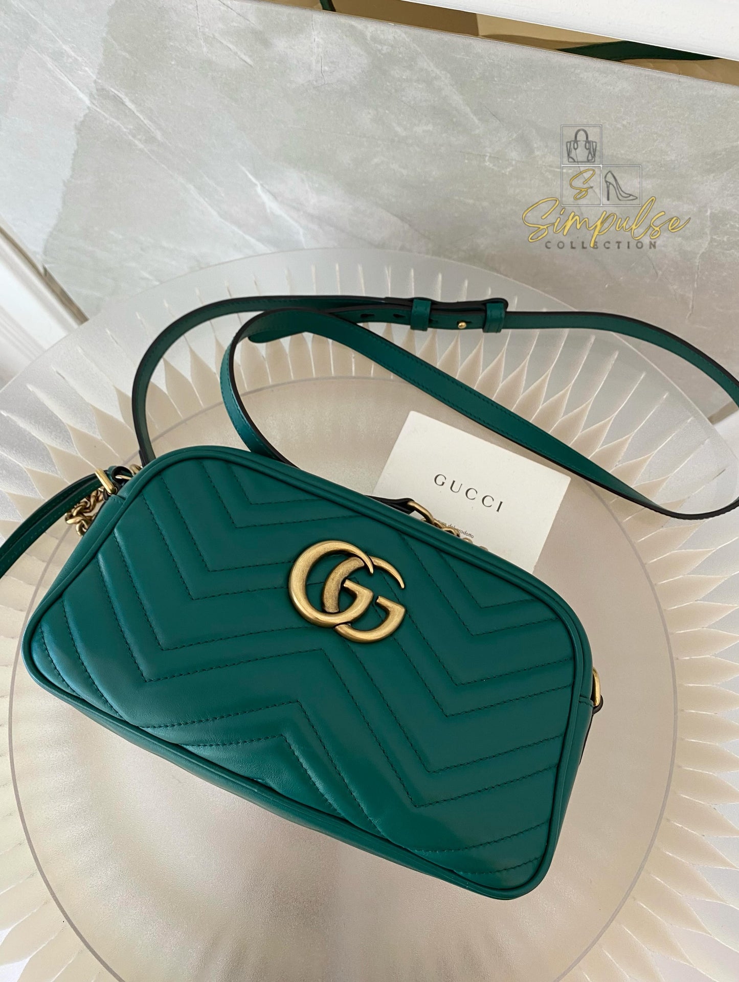 Gucci Marmont Calfskin Matelasse Small Gg Green