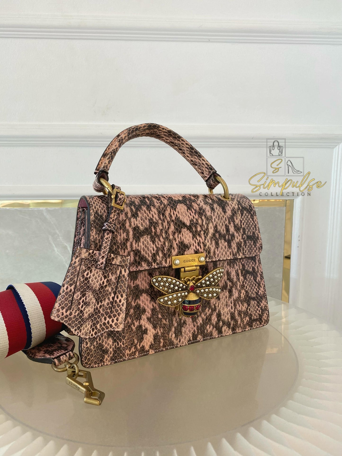 Gucci Queen Margaret Small Snakeskin Top Handle in Pink