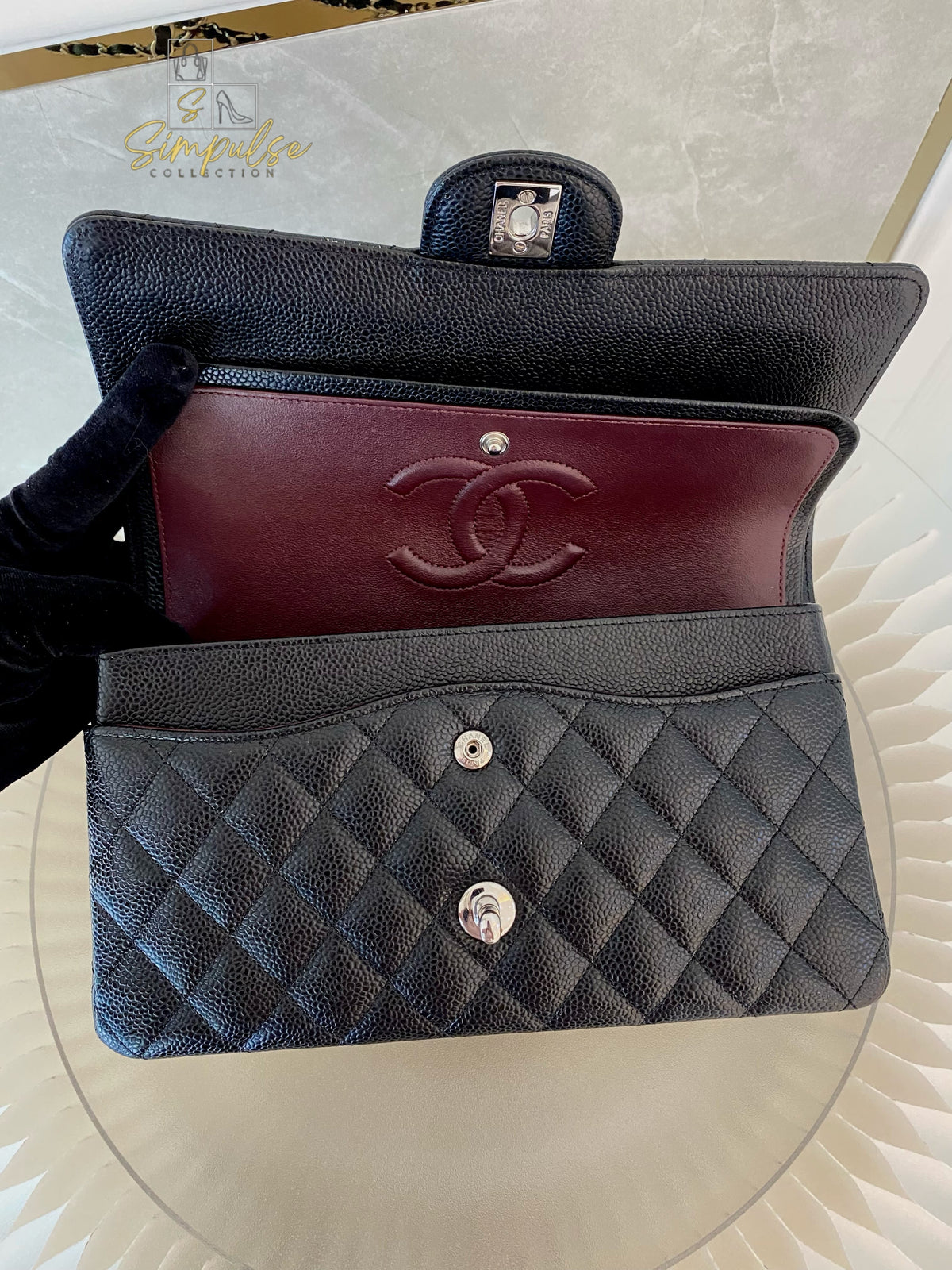 CHANEL DOUBLE FLAP BLACK MEDIUM CAVIAR SHW