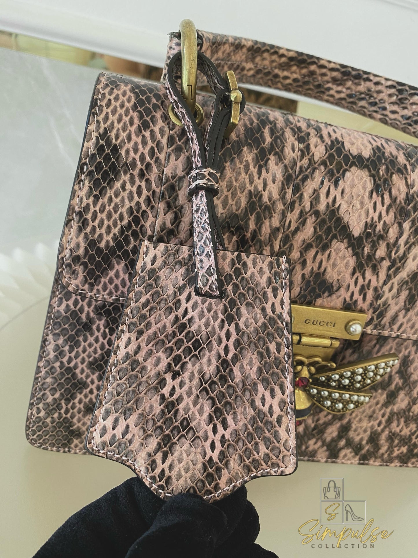 Gucci Queen Margaret Small Snakeskin Top Handle in Pink
