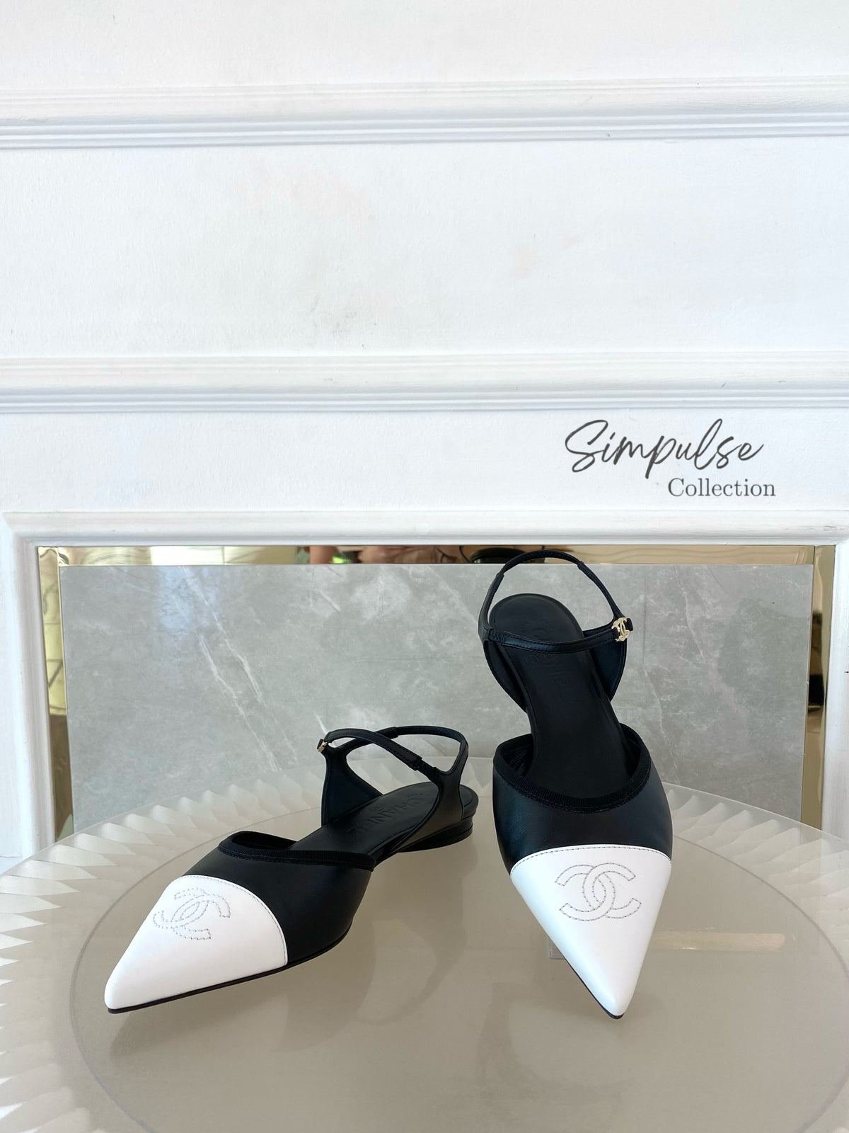 CHANEL Cap-Toe Leather Slingback Pumps Black/White