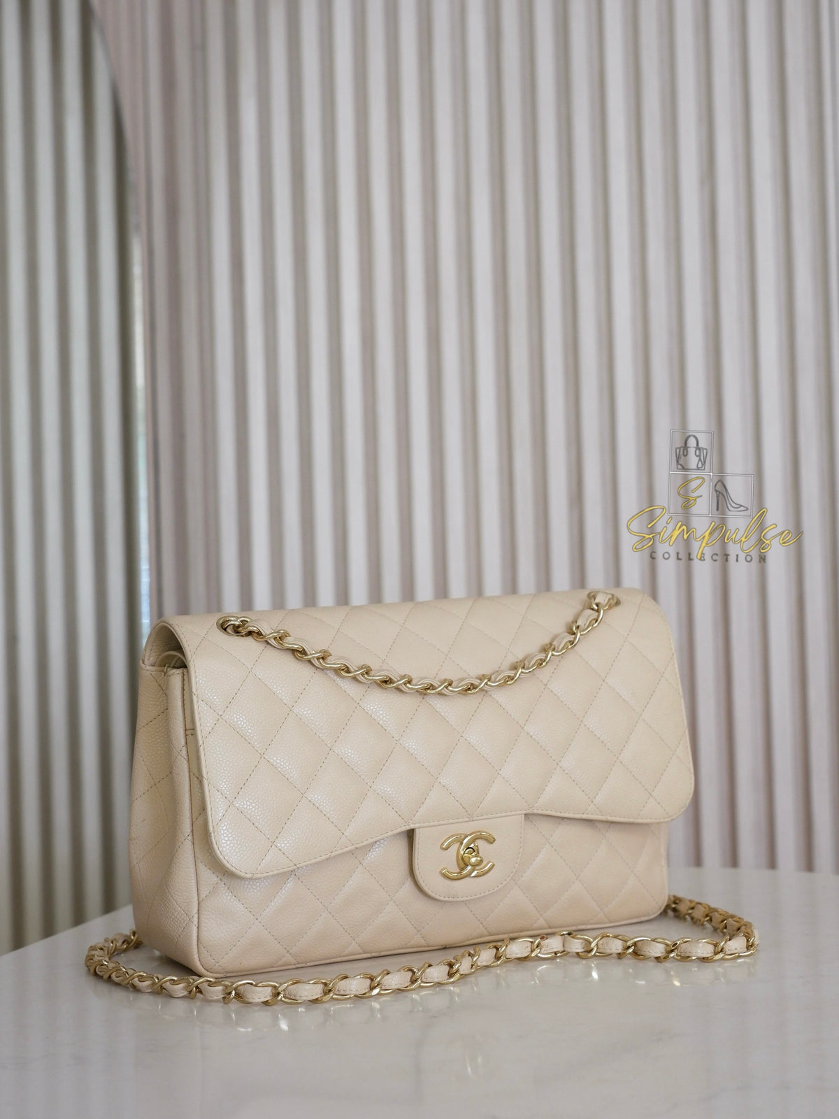 CHANEL JUMBO DOUBLE FLAP BEIGE CAVIAR