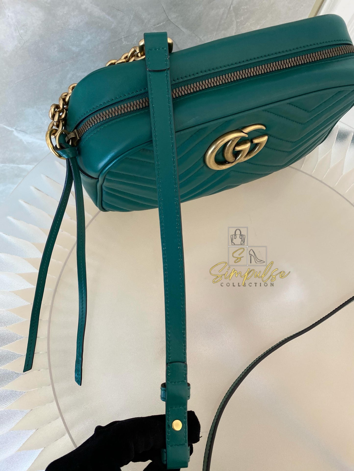 Gucci Marmont Calfskin Matelasse Small Gg Green