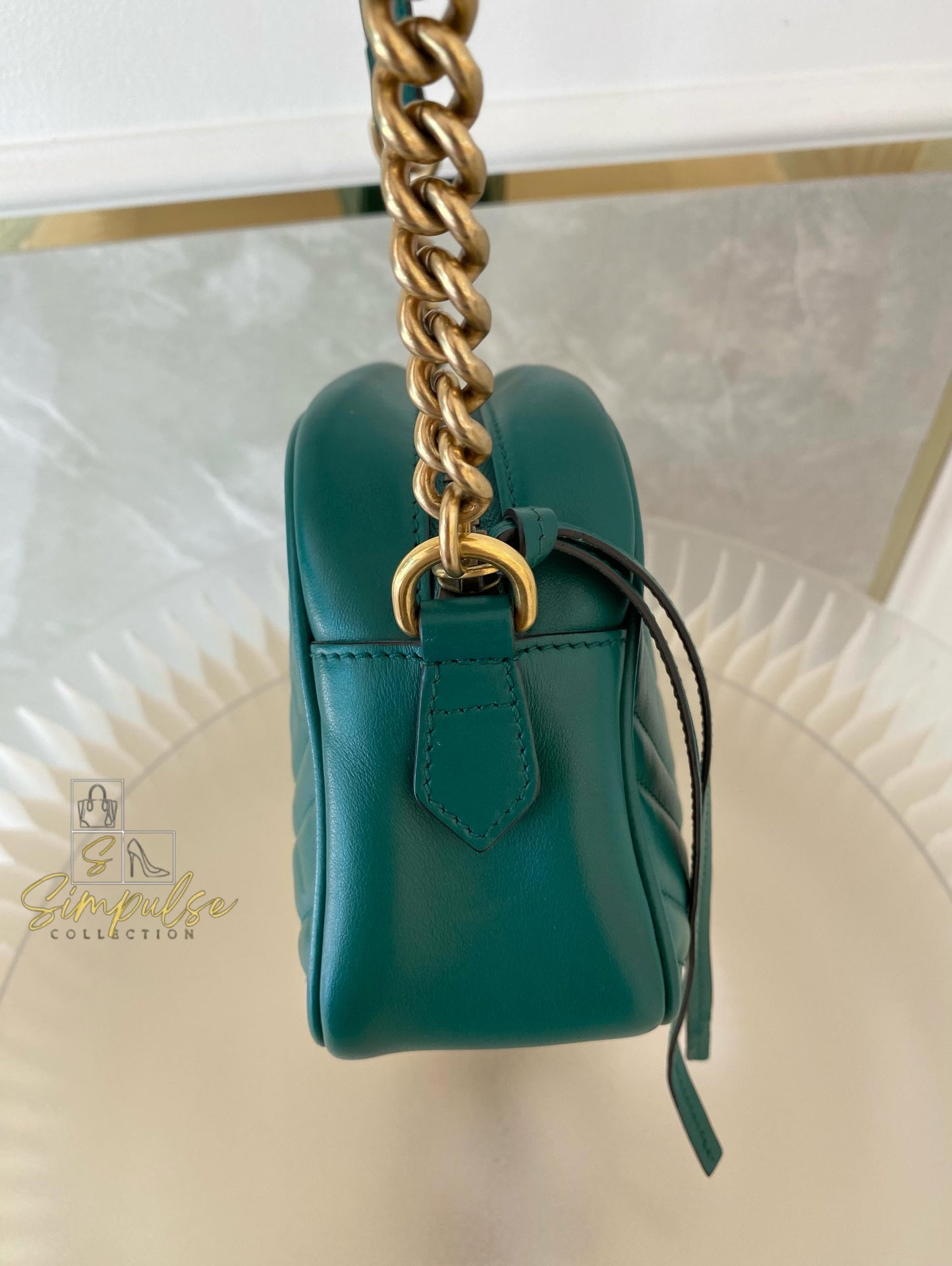 Gucci Marmont Calfskin Matelasse Small Gg Green
