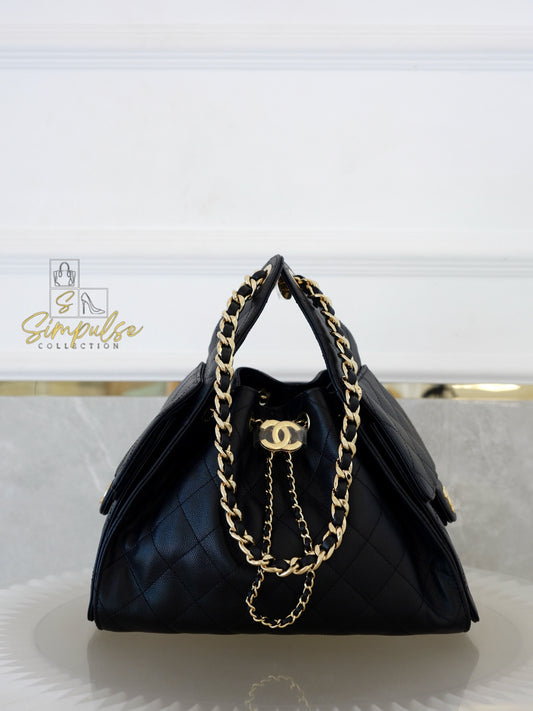 CHANEL C25 SMALL BLACK CAVIAR GHW