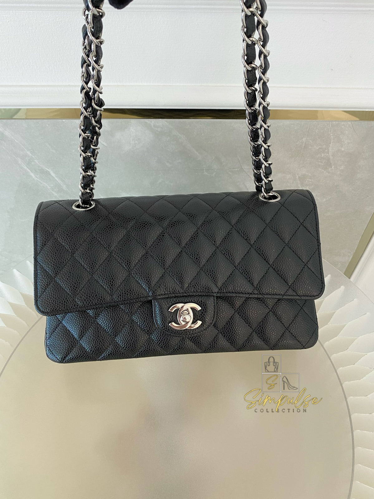 CHANEL DOUBLE FLAP BLACK MEDIUM CAVIAR SHW