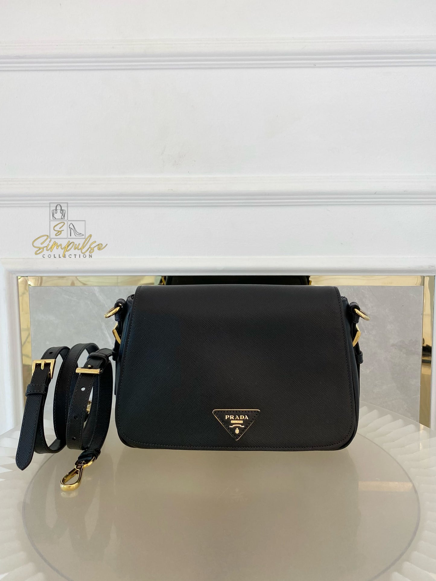 PRADA BLACK DAINO FLAP CROSSBODY BAG