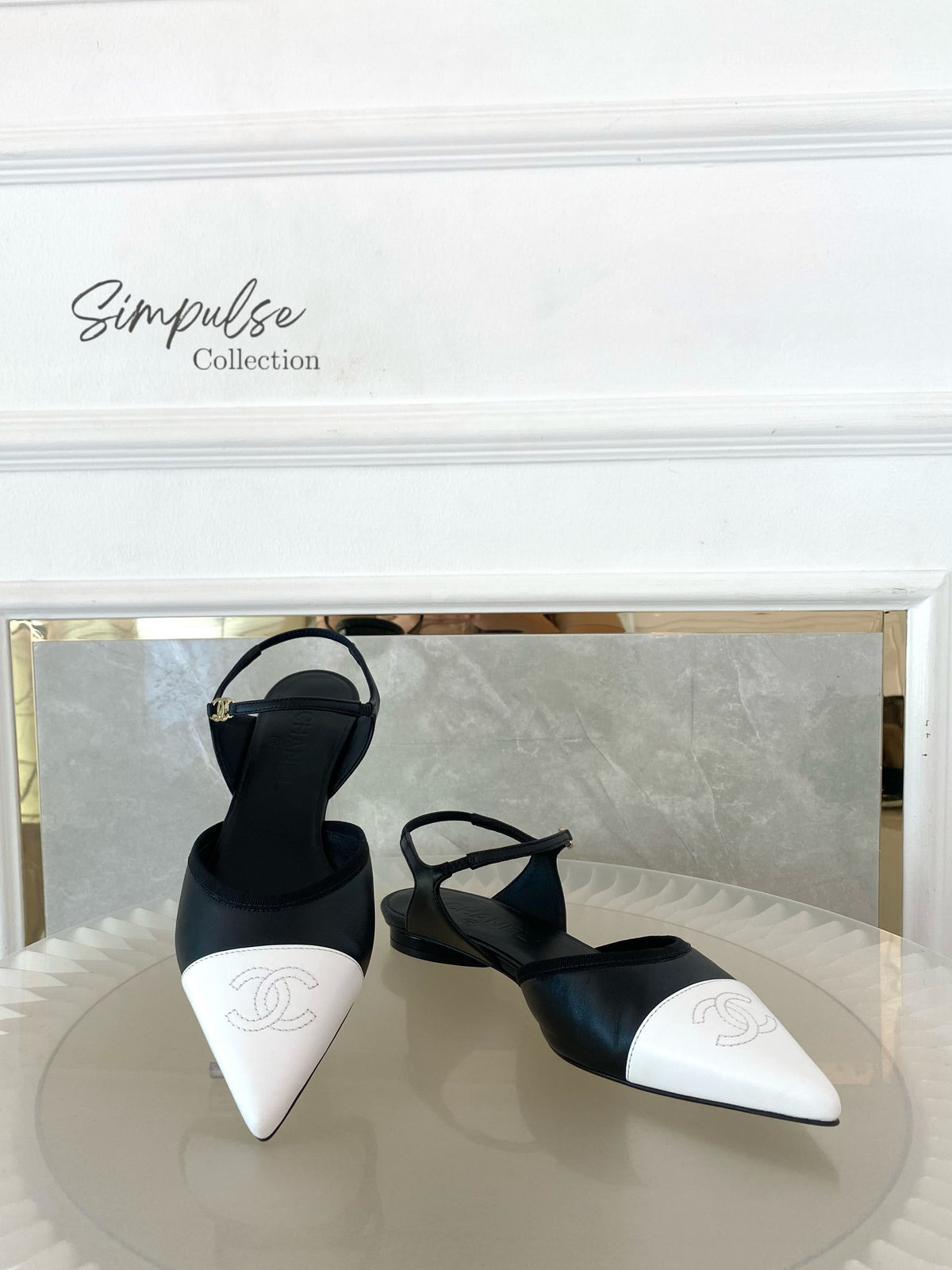 CHANEL Cap-Toe Leather Slingback Pumps Black/White